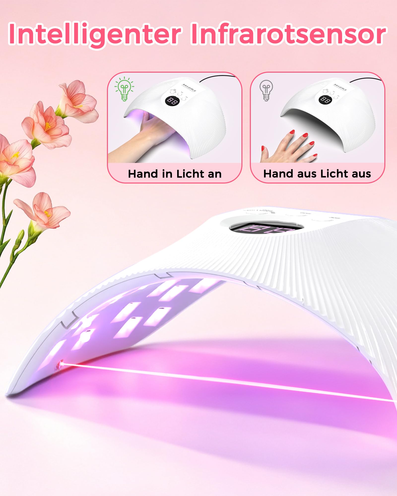 NAILGIRLS 75W Nagellampe für Gelnägel, UV LED Lampe Nägel, 30/60/99s Timer, Auto-Sensor und LCD-Display, UV Lampe für Gelnägel, Nageltrockner, für Zuhause und Salon, Geschenk für Frauen