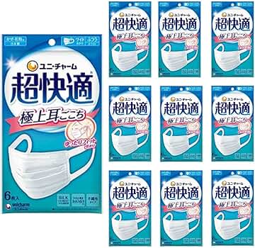 Amazon.co.jp: 超快適マスク 極上耳ごこち ふつうサイズ 6枚入り 10袋