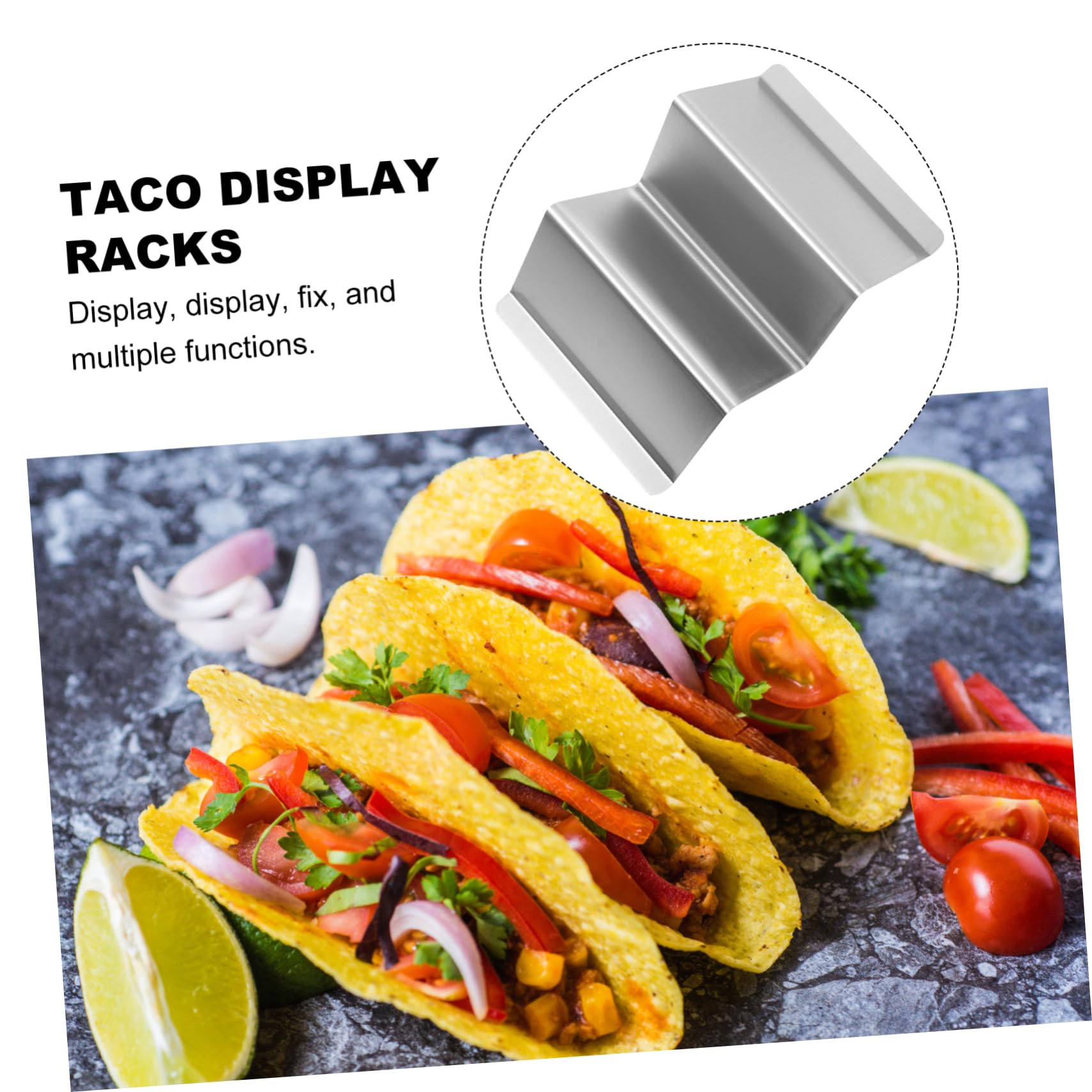 BEBEMOKO 2 Pcs Tortilla Stand Rust-proof Taco Racks Nonslip Taco Rack Taco Tray Holder Oven Tray Storage Shelf Taco Display Holder Taco Holder Nonslip Storage Holders Stainless Steel Silver