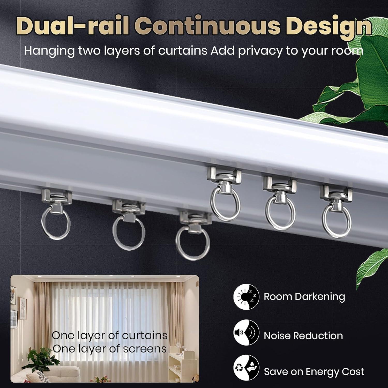 Silent Double Curtain Track Ceiling Mounted, Heavy-Duty Aluminum Room Divider Rails Bedroom/Living/Window/Hotel Drop Ceiling Curtains Tracks Easy Install（White, 2.5m(8.2ft) ）