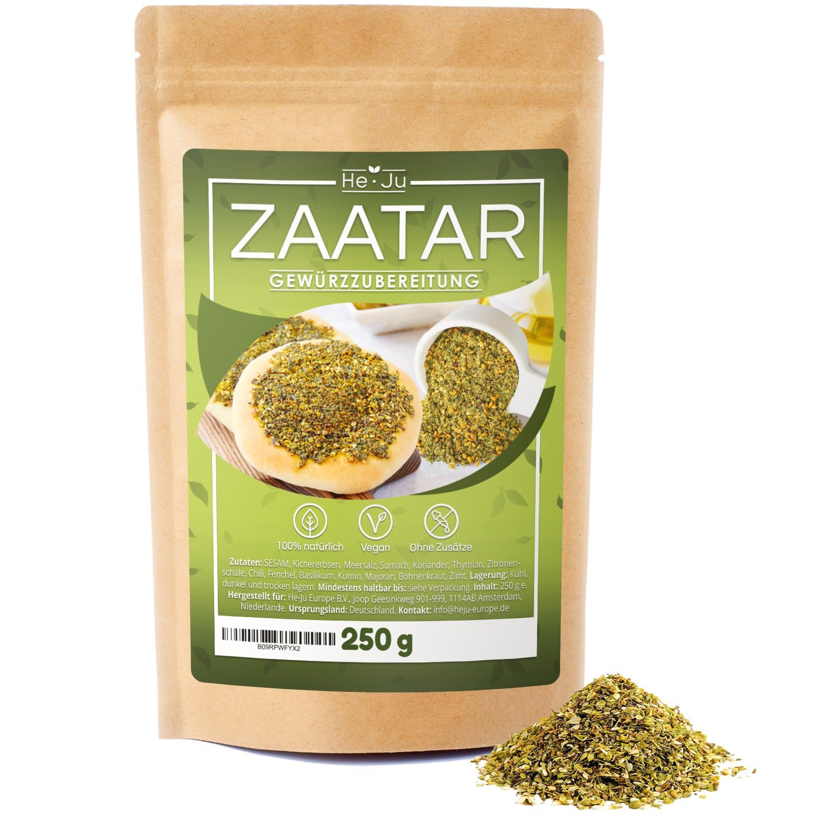 He-Ju Zaatar Gewürz Zubereitung 250 g vegan, glutenfrei, ohne Zuckerzusatz, orientalische Gewürzmischung für die nordafrikanische und arabische Küche