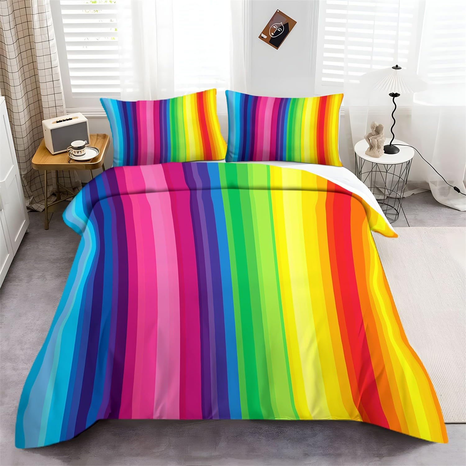 Poszewka na kołdrę tęczowe pionowe linie pościel 230 x 220 cm pokrowiec wystrój pokoju zestaw pościeli dla dzieci młodzieży dorosłych nowoczesny kolor