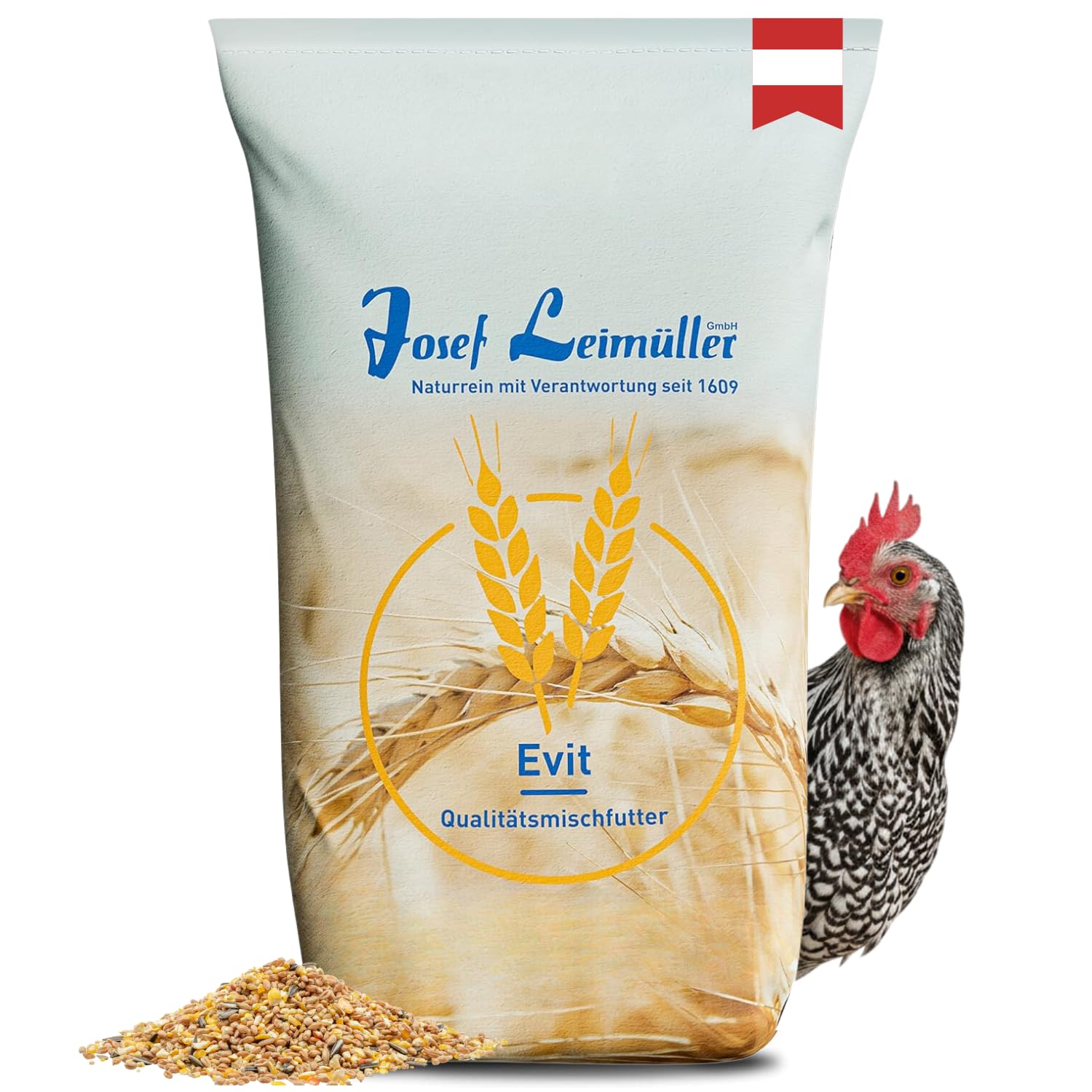 Leimüller Mangime Polli 25kg - 6 cereali, no OGM - Per uova saporite e gusci robusti, Salute e crescita dei Polli