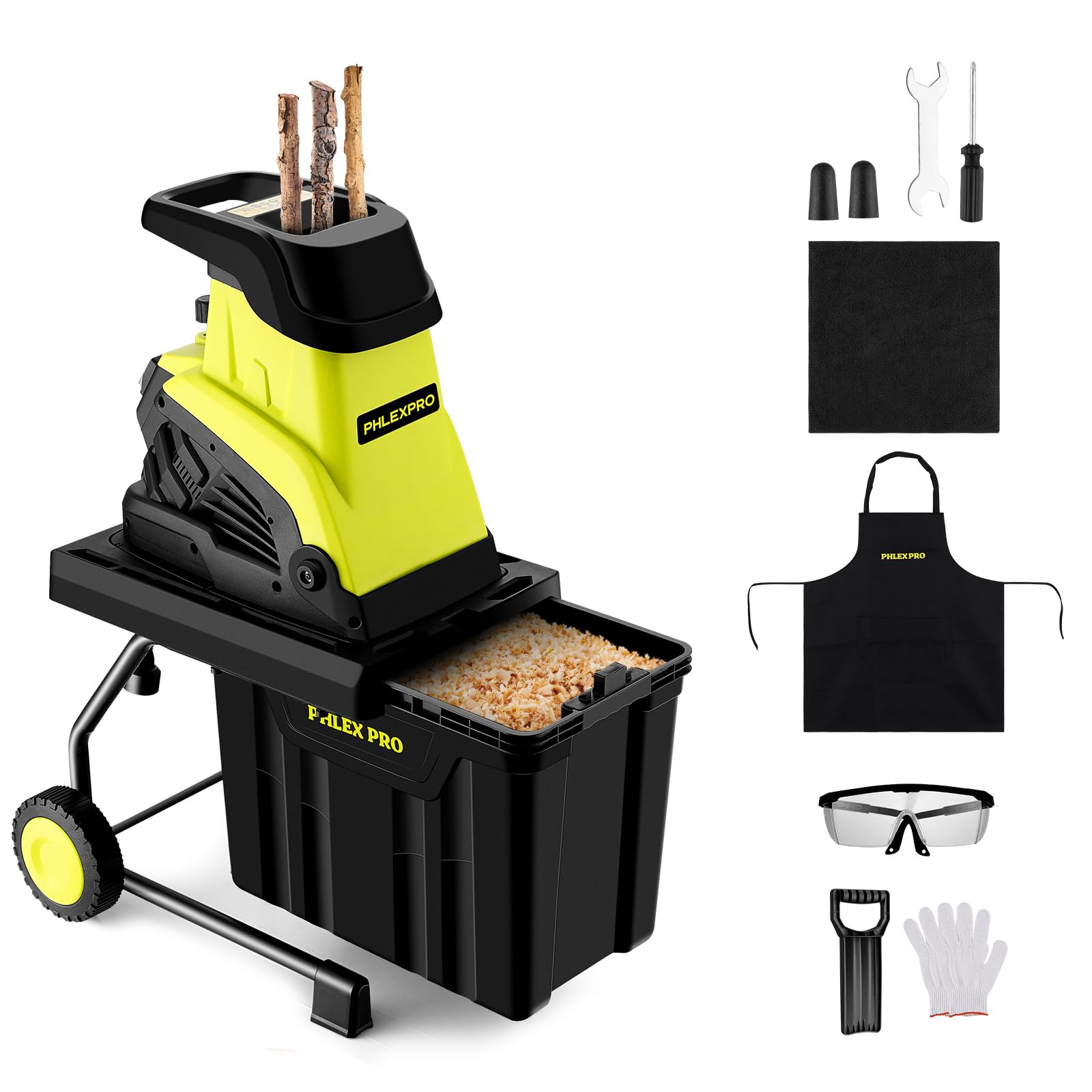 15 Amp Electric Wood Chipper Shredder with 50L Collection Bin & Push Stick,1.8 Inch Cutting Diameter,1800w High Efficiency Electric Mulcher Shredding