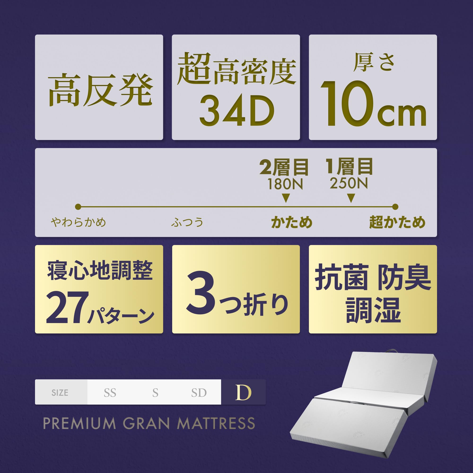 Amazon｜GOKUMIN マットレス 【 高反発 180N 250N 2層構造グラン