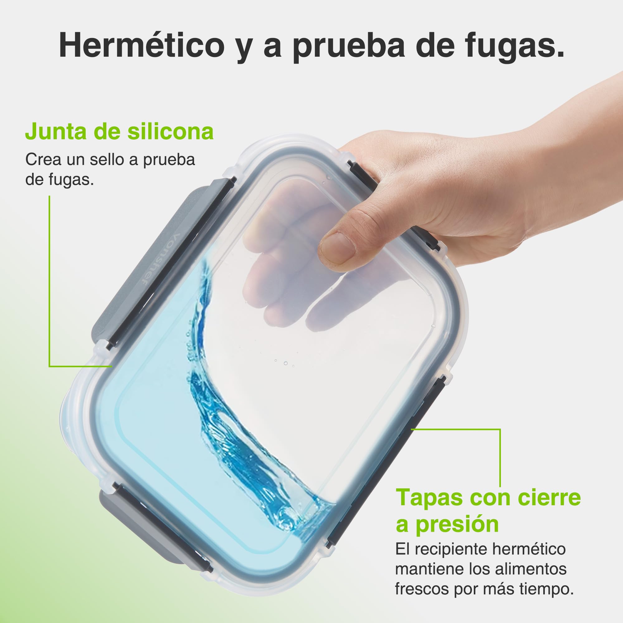 VonShef Contenedores de vidrio tapas – set de 10 cajas para meal prep de 1 L y 370 ml, aptos para horno y lavavajillas, cierre hermético a prueba de fugas, ideal para batch cooking