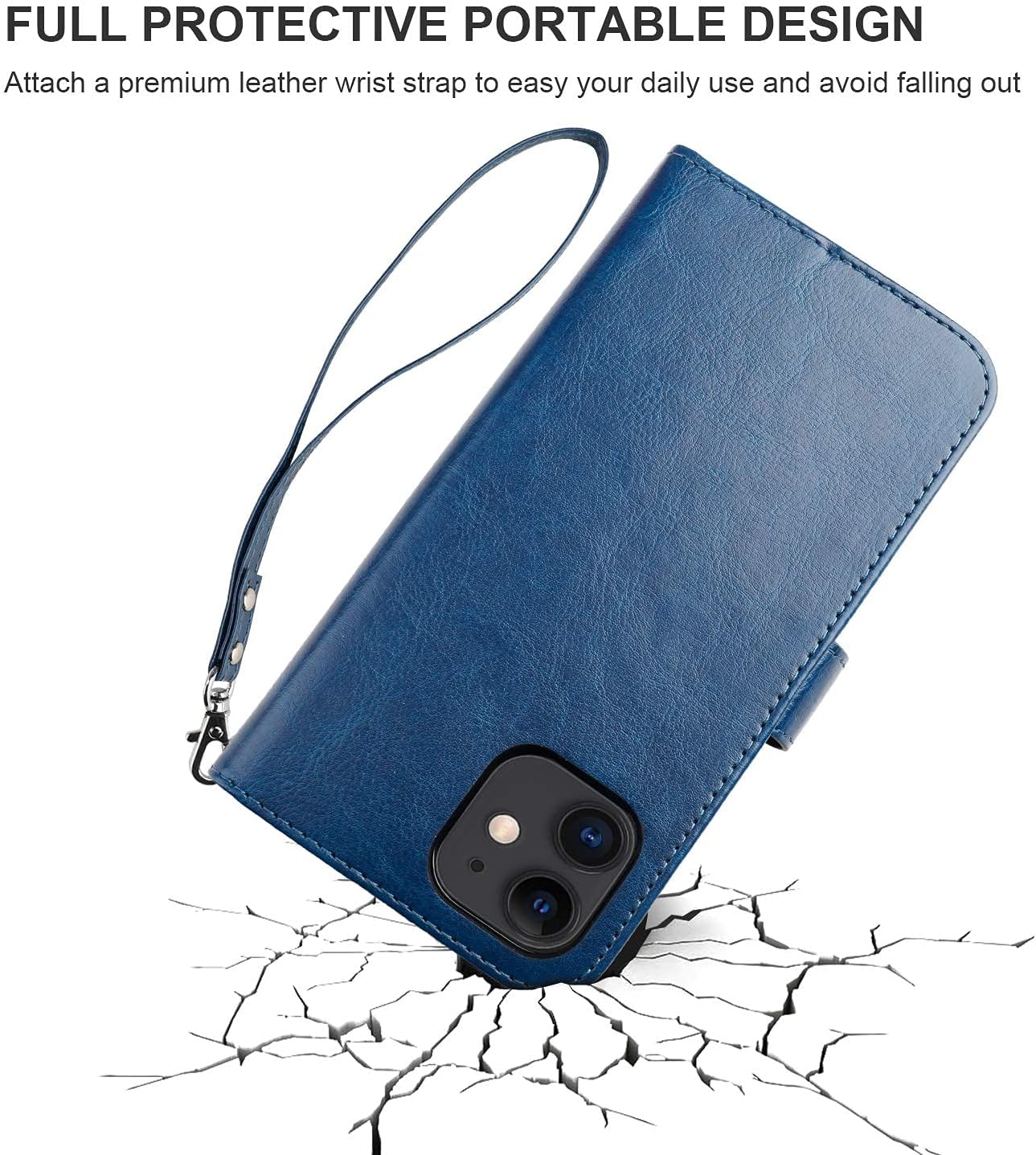 Bocasal Compatible with iPhone 12 & iPhone 12 Pro Wallet Case with Card Holder PU Leather Magnetic Detachable Kickstand Shockproof Wrist Strap Removable Flip Cover 6.1 inch (Blue)