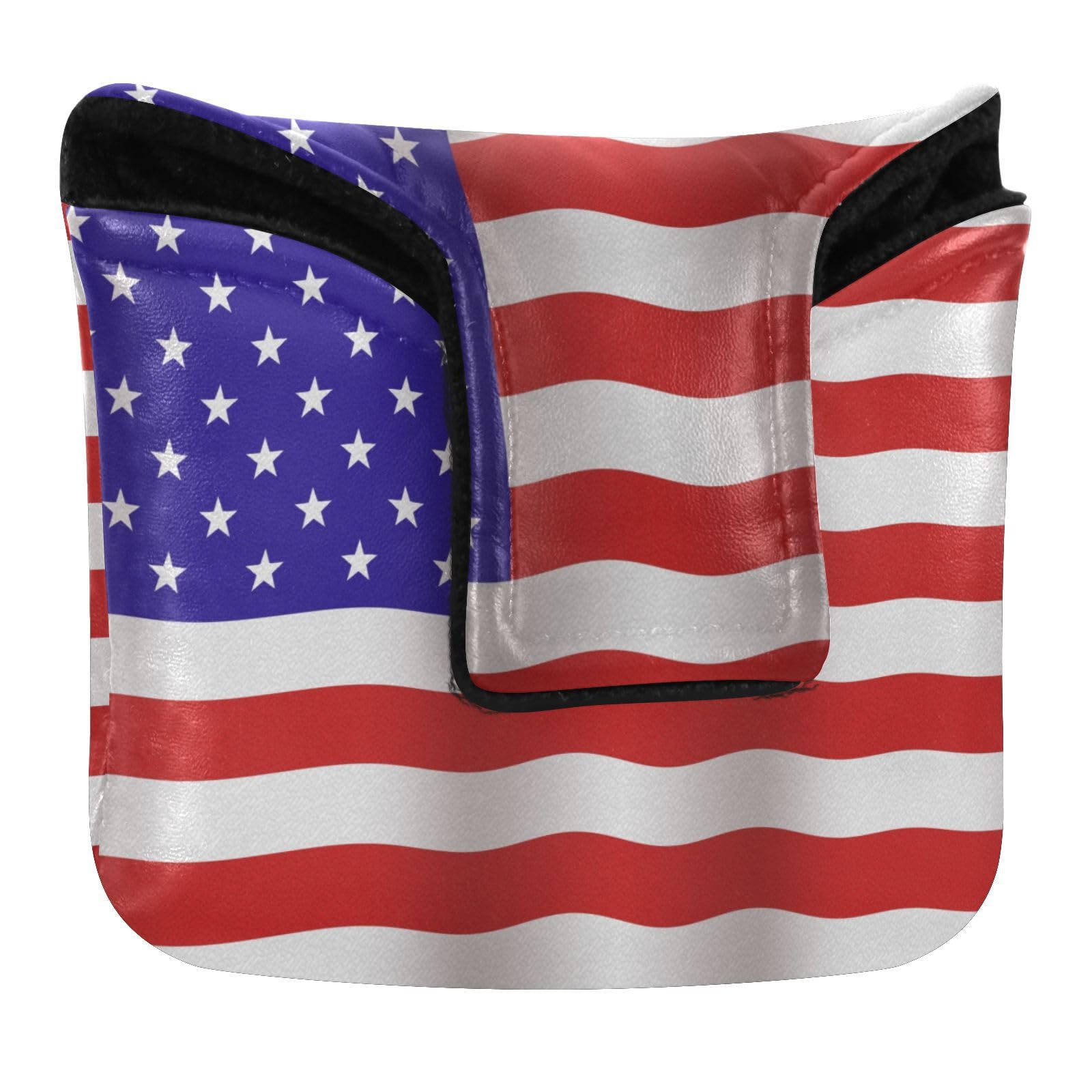 Vintage Tea Stained American Flag Golf Club Covers Magnetic Closure Putter Headcover for Most Brand PU Leather