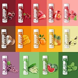 Yopela 56 Pack Natural Lip Balm in Bulk with Vitamin E and Coconut Oil - Moisturizing, Soothing, and Repairing Dry and Chapped Lips - 14 Flavors - Non-GMO Valentine\'s Gift