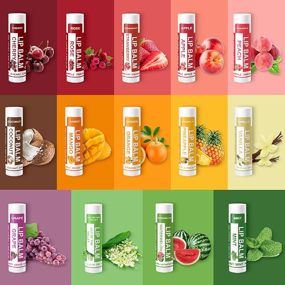 Yopela 28 Pack Lip Balm Bulk & 60pcs Organza Gift Bags Natural Lip balm with Vitamin E and Coconut Oil, Moisturizing, Soothing, and Repairing Dry and Chapped Lips