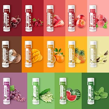 Yopela 28 Pack Lip Balm Bulk & 60pcs Organza Gift Bags Natural Lip balm with Vitamin E and Coconut Oil, Moisturizing, Soothing, and Repairing Dry and Chapped Lips