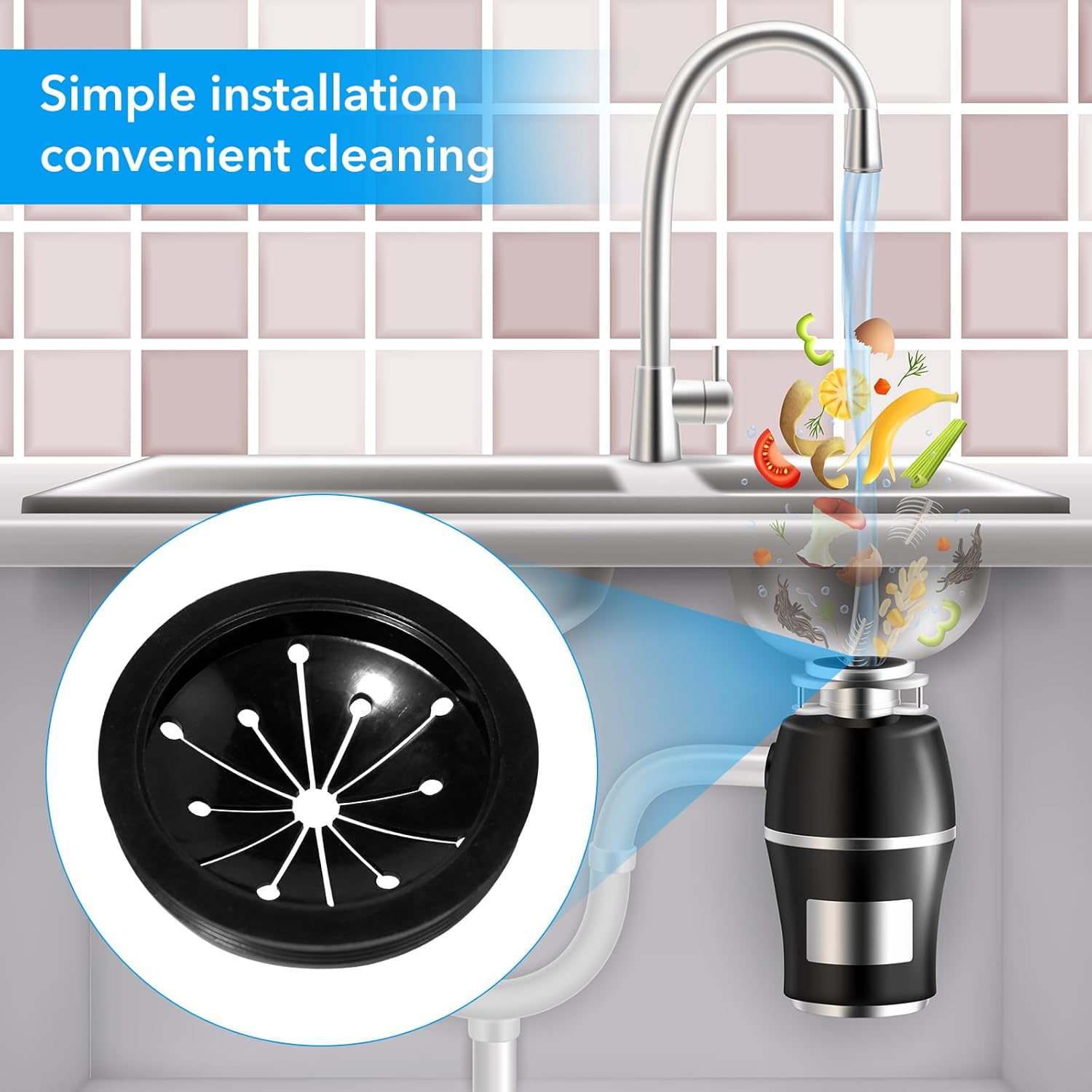 Kitchen Garbage Disposal Rubber Drain Insert,3pcs Garbage Disposal Cover,3 Inch Garbage Disposal Splash Guard,Disposal Splash Guard,Kitchen Sink Rubber Drain Guard, Black, FY616SCFJZ-1