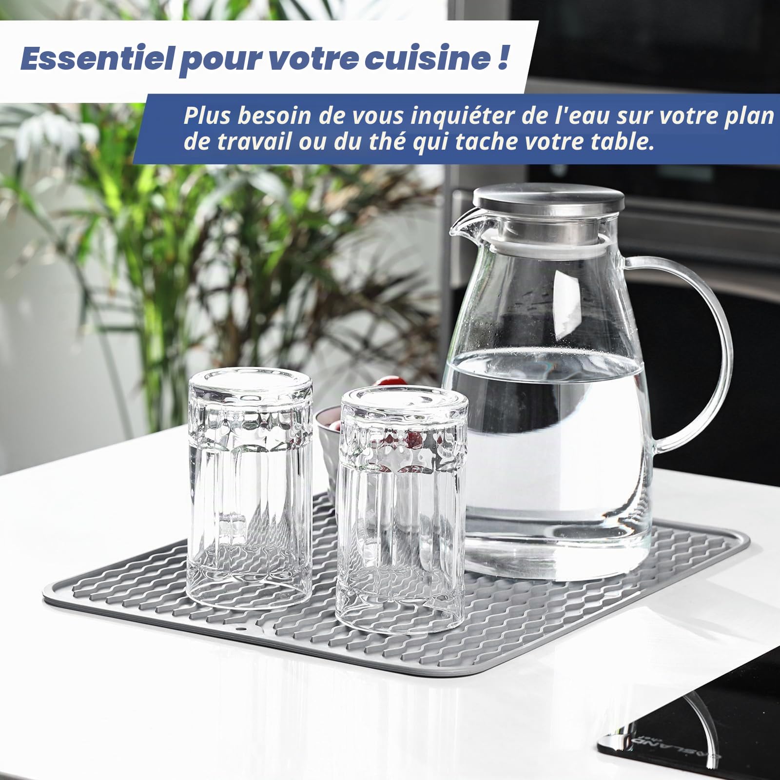KitchenRaku Tapis Égouttoir en Silicone Résistant à la Chaleur pour Cuisine, Dessous de Plat Antidérapant, Dessous de Verre