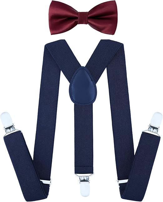 AWAYTR Child Kids Suspenders Bowtie Set - Adjustable Suspender Set for Boys and Girls