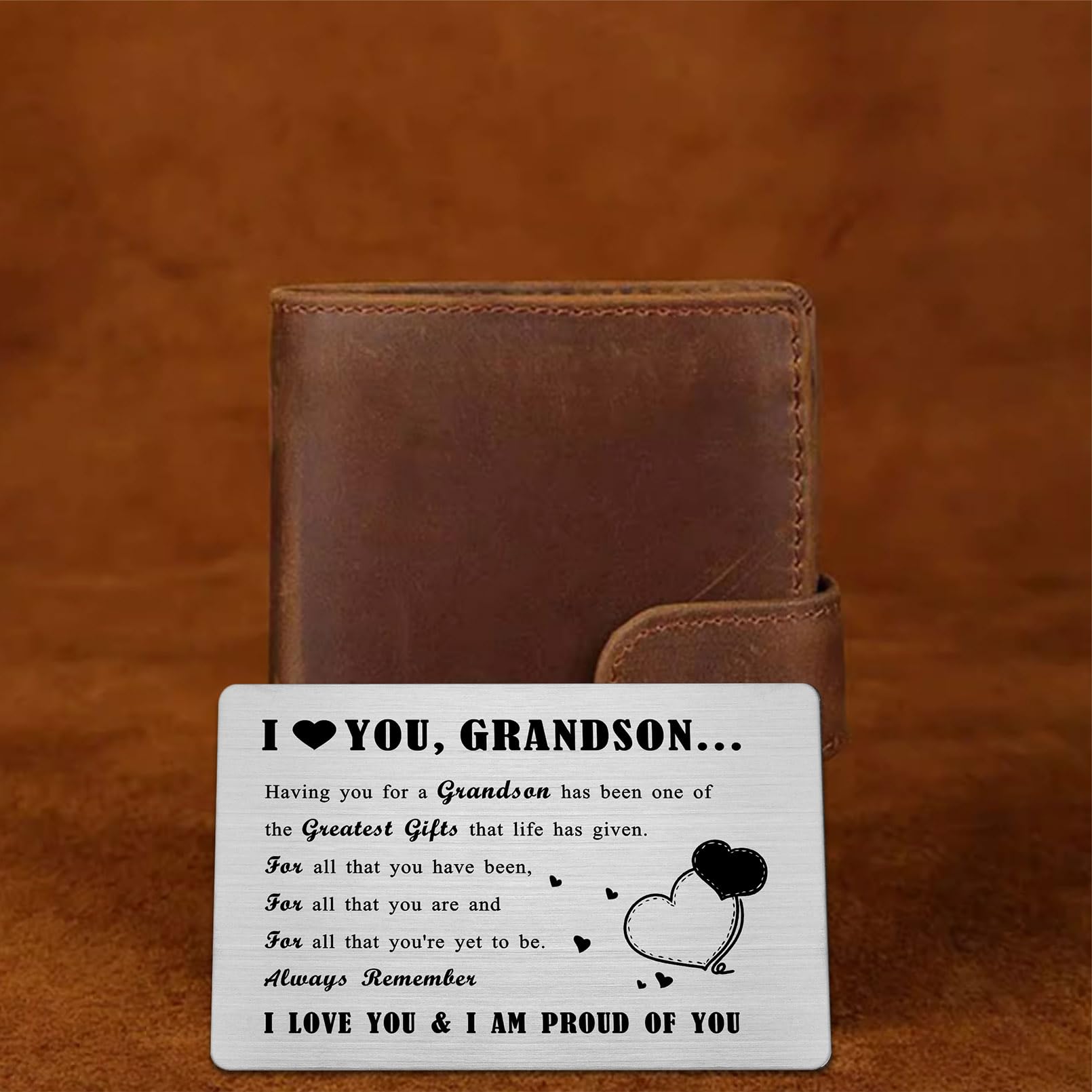 Richesele Gifts for Grandson from Nana & Grandad, Engraved Metal Wallet Card to My Grand Son - Image 4