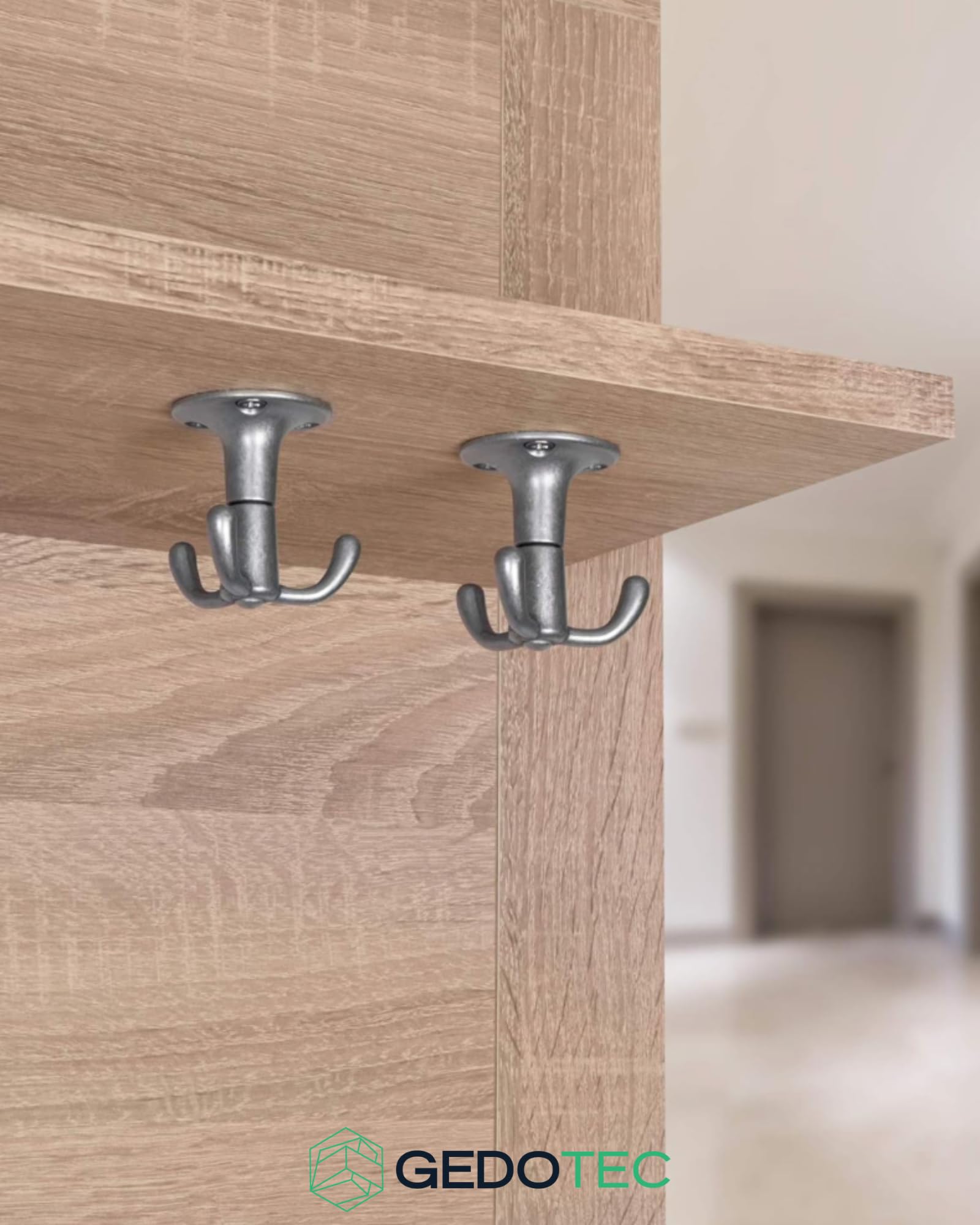 Gedotec Kleiderhaken Garderobe Dreifachhaken drehbar - Pegasi | Haken 3-fach | Drehhaken Küche & Schrank | Chrom poliert | Aluminium Garderobenhaken dreifach | 5 Stück - Unterbauhaken Decken-Montage