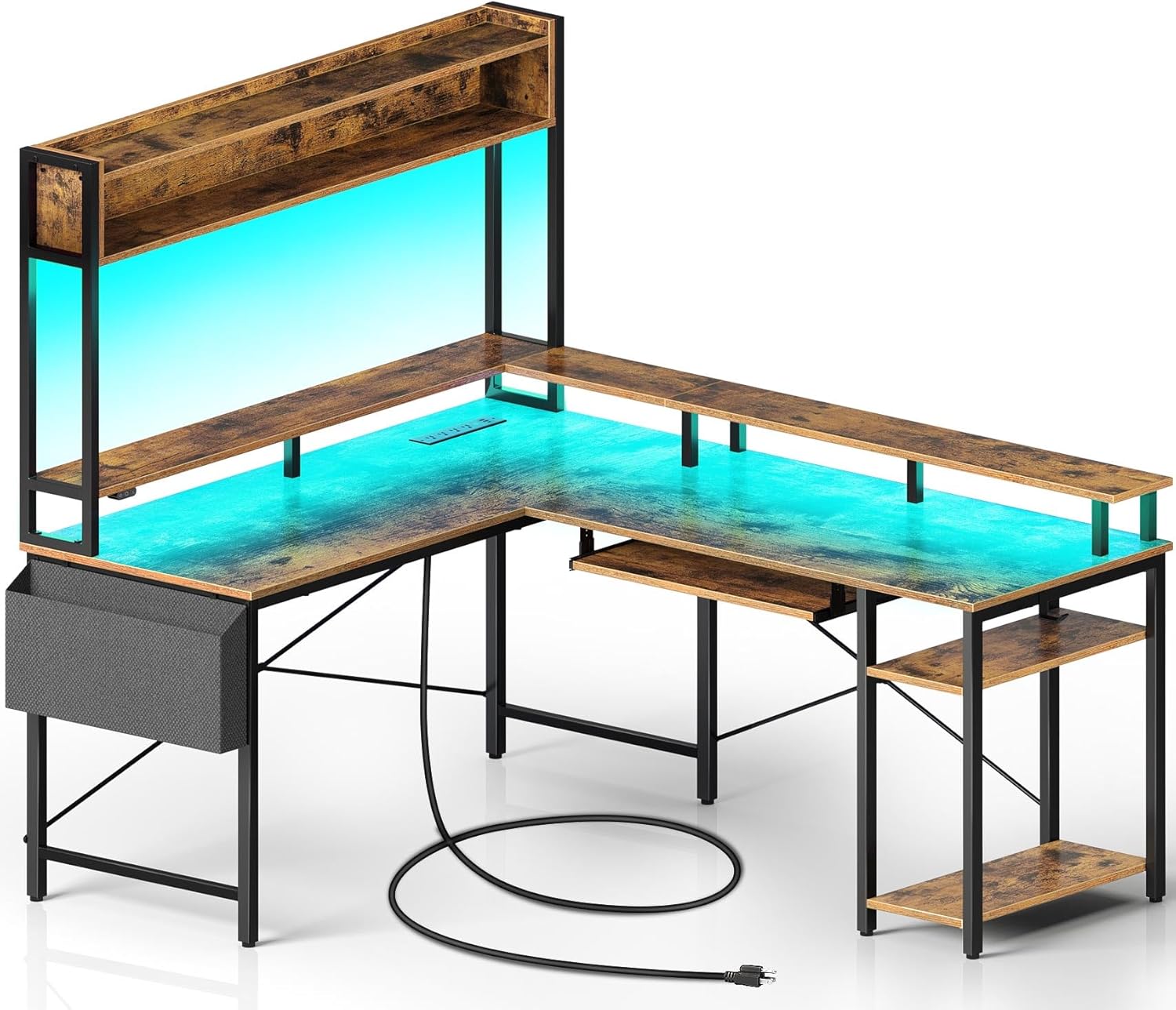 Rolanstar L Shaped Gaming Desk, 90.5“ Computer Desk with Monitor Stand