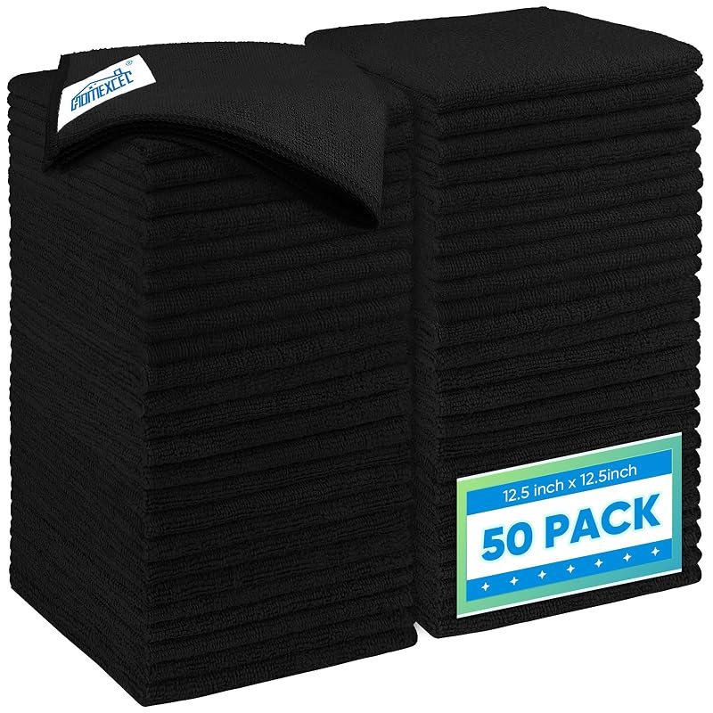 Panos de Microfibra HOMEXCEL Pretos para Limpeza Automotiva e Doméstica, 31,8 x 31,8 cm, Pacote com 50