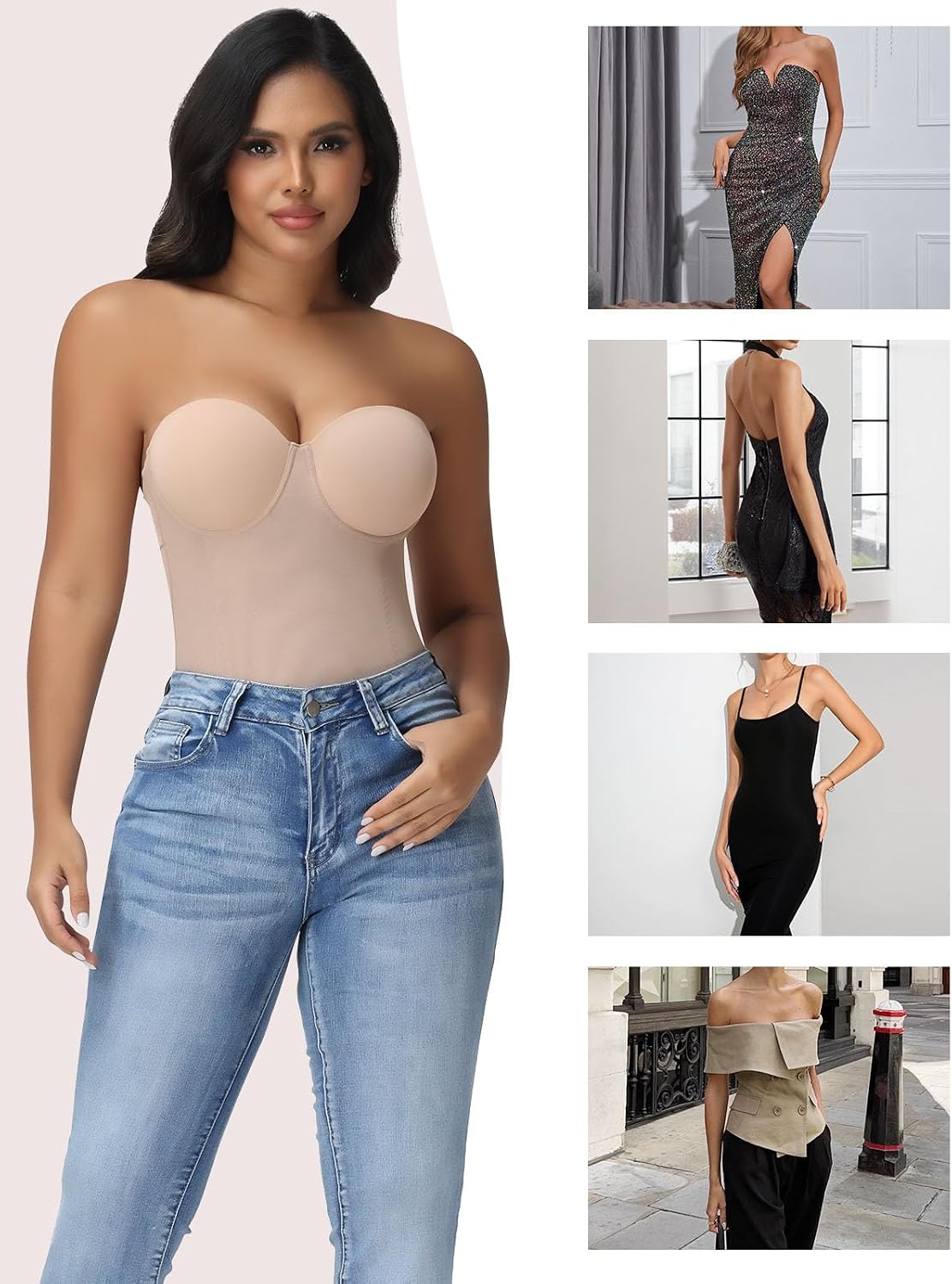 JOYSHAPER Strapless Shapewear for Women Tummy Control With Built In Bra Backless Bodysuit for Dress Butt Lifter Body Shaper