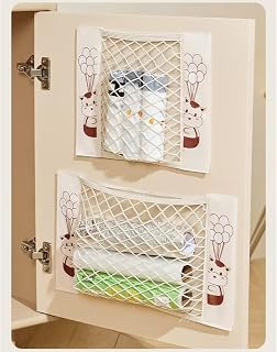 FitFrenzy 2Pack Plastic Bag Holder for Grocery Bags - Mesh Storage Organizer Cargo Net for Kitchen Cabinet Dispenser for Aluminum Foil, Trash Bag, Shopping Bag