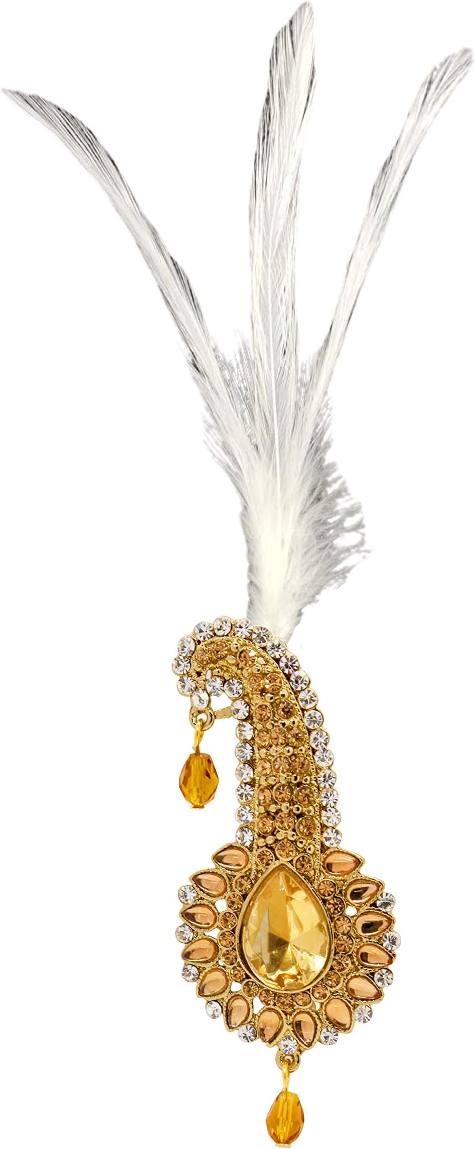FUREMetal Dazzling Drop Kilangi Brooch (Golden) with Feather for Men
