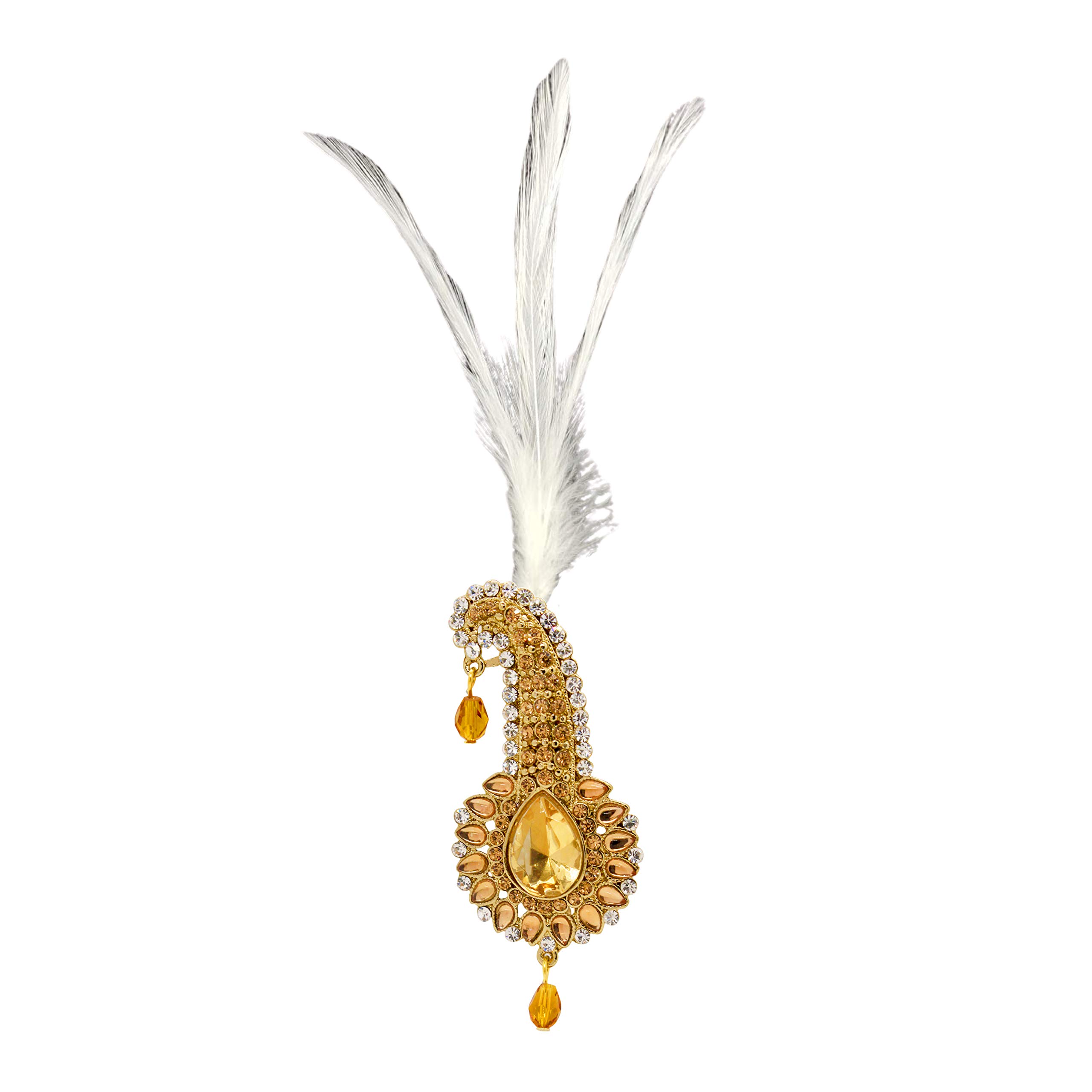 FUREMetal Dazzling Drop Kilangi Brooch (Golden) with Feather for Men