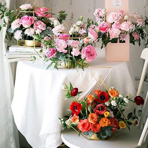 Miniatura 4 de NUPTIO Jarrones dorados para centros de mesa de boda 10 piezas de metal geométrico dorado elegantes centros de mesa de boda para mesas jarrón de