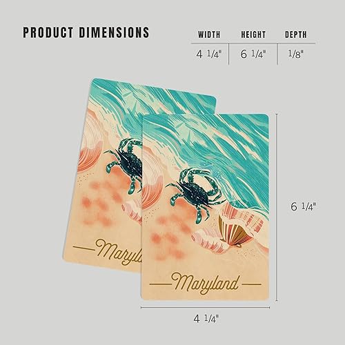 Miniatura 4 de Lantern Press Maryland, cangrejo azul y conchas (postales de madera de abedul de 4 x 6, paquete de 2 estacionarias, decoración rústica para pared