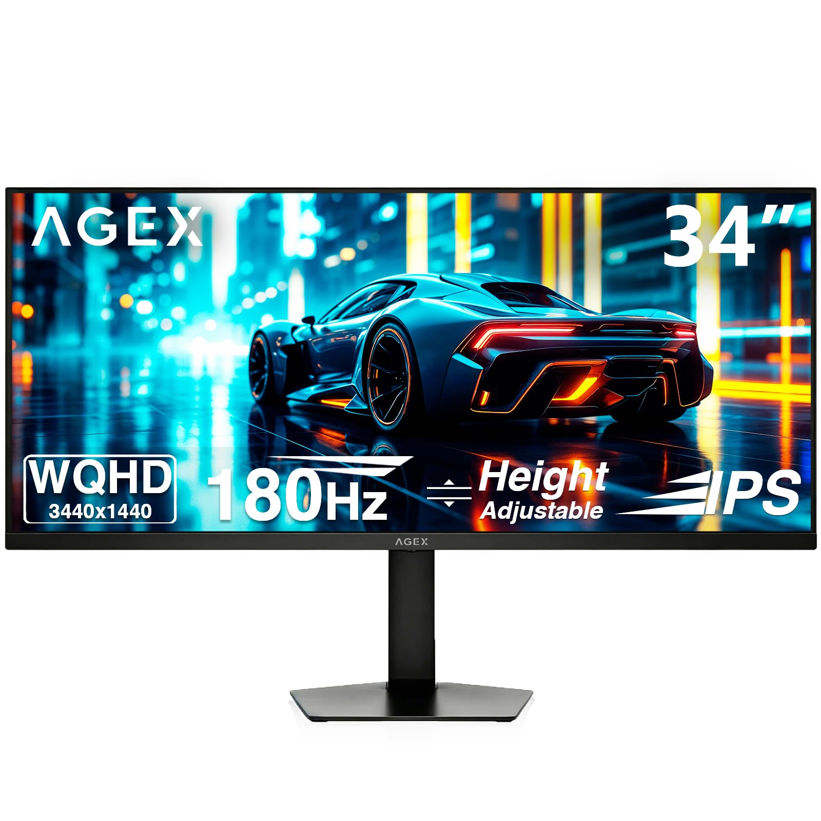 34 Inch WQHD 2K Ultrawide IPS Gaming Monitor, 3440 x 1440, 180Hz