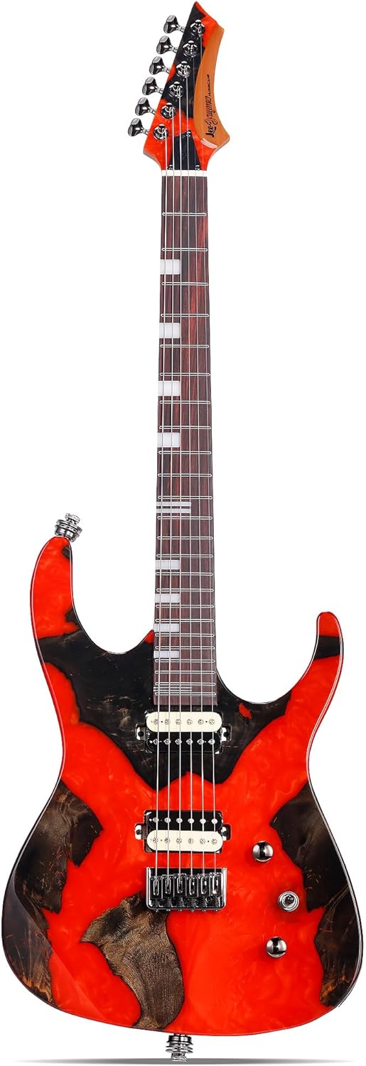 Leo Jaymz Electric Guitar Hurricane Deluxe Series, Mahogany Body, Roasted Maple Neck, Rosewood Fretboard, Locking Tuners, Rounded Frets, Case(Red Deluxe)