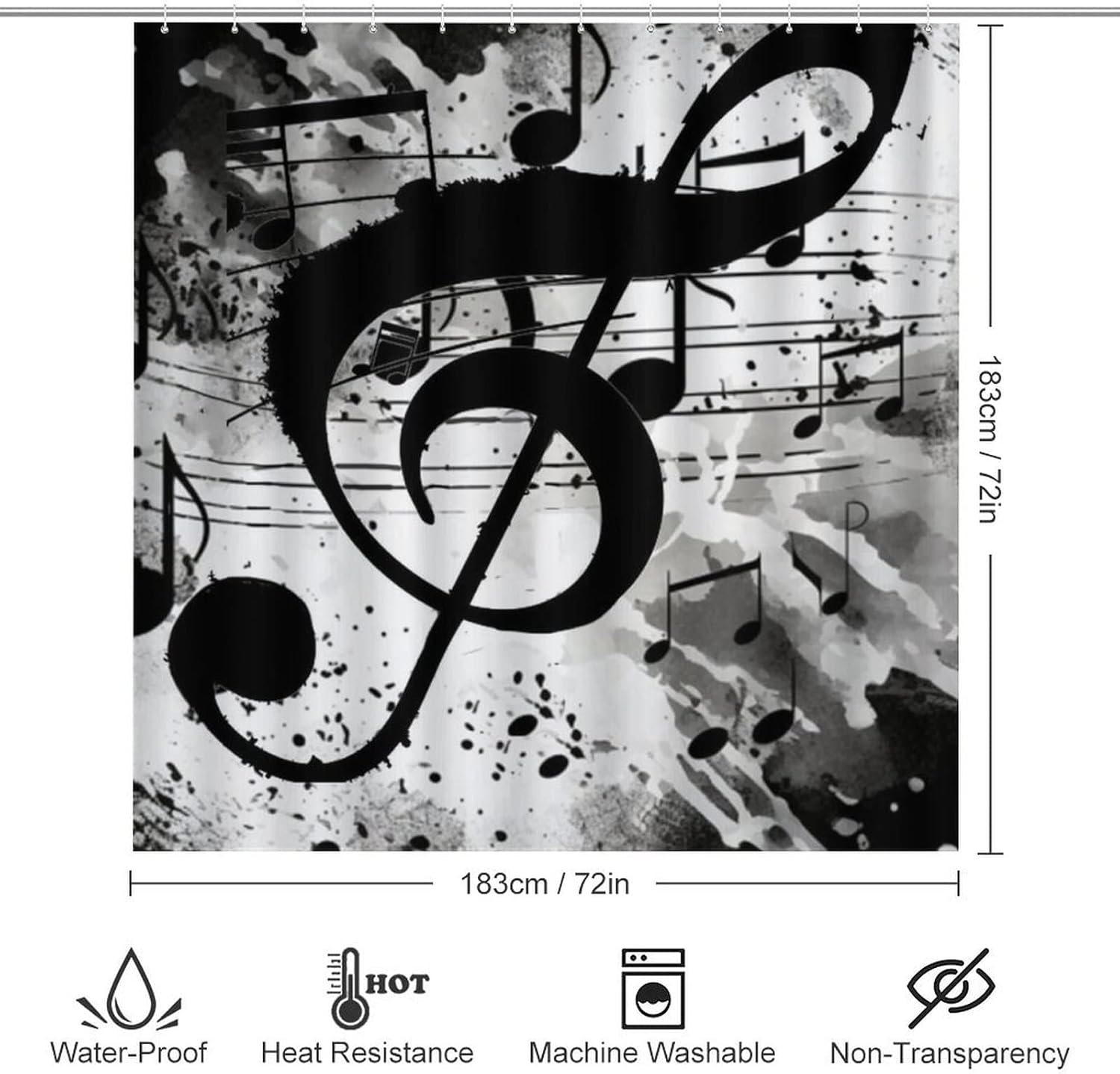 4 Pcs Bathroom Shower Curtain Set,Bathroom Sets with Rugs (Bath Mat,U Shape and Toilet Lid Cover Mat), Music Note Bathroom Decor Set