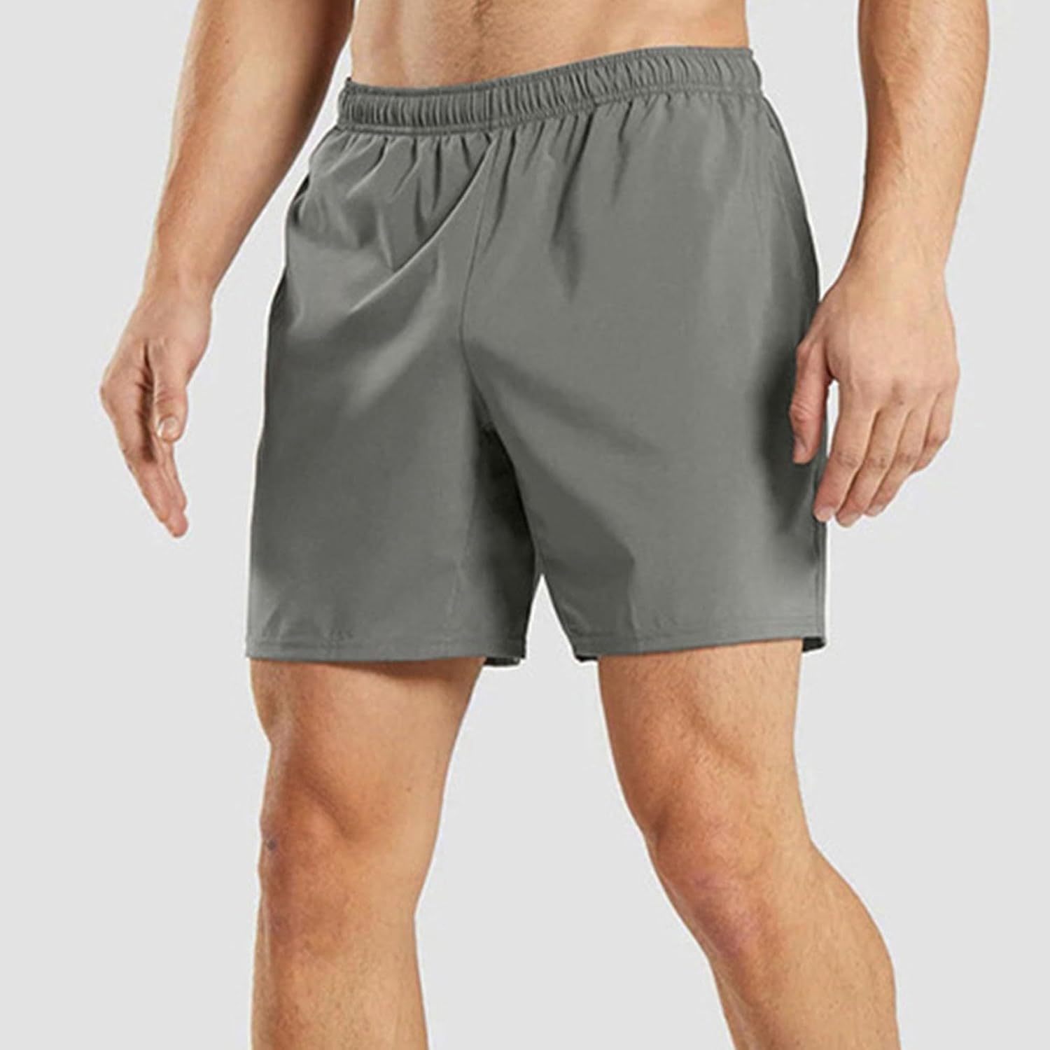 Men's Fashion Wide Leg Leisure Shorts Solid Color Straight Lounge Shorts Elastic Waist Gym Workout Beach Shorts