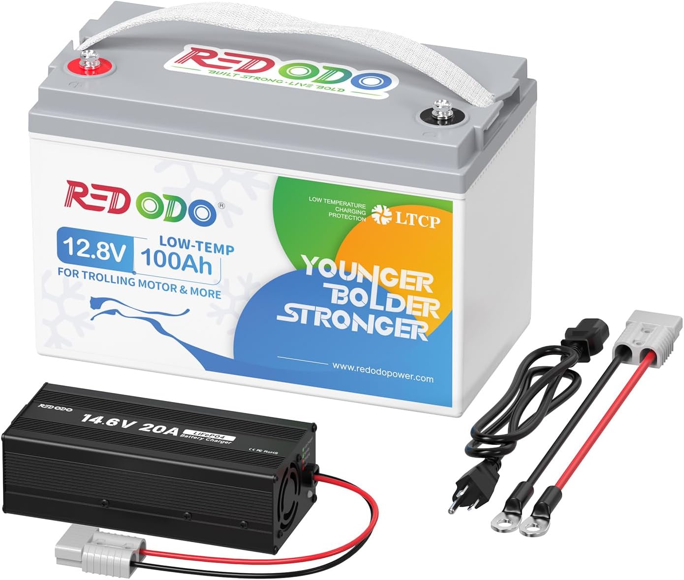 Redodo 12V 100Ah LiFePO4 Battery with 14.6V 20A Charger, Low-Temp Protection, Group 31 Lithium Battery Built-in 100A BMS, 4000+ Deep Cycles, Ideal for Trolling Motor, Boat, RV, Off Grid, Cold Areas