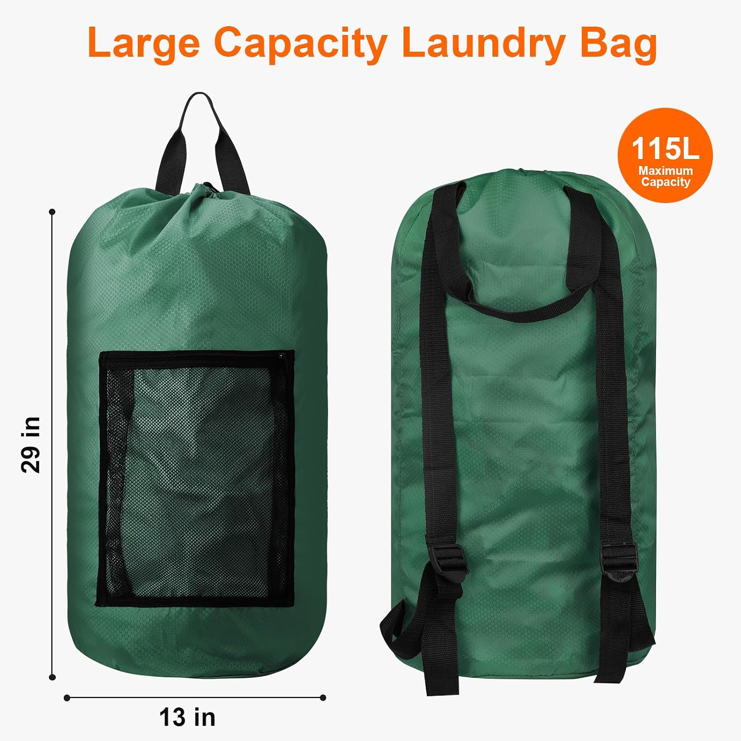 Laundry Backpack Portable Large Laundry Bag with Straps and Mesh Pockets image 2