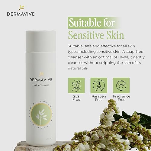 Miniatura 9 de Dermavive Limpiador facial hidratante, limpiador suave sin jabón con avena coloidal y vitamina E, calma e hidrata la piel seca sensible, adecuado