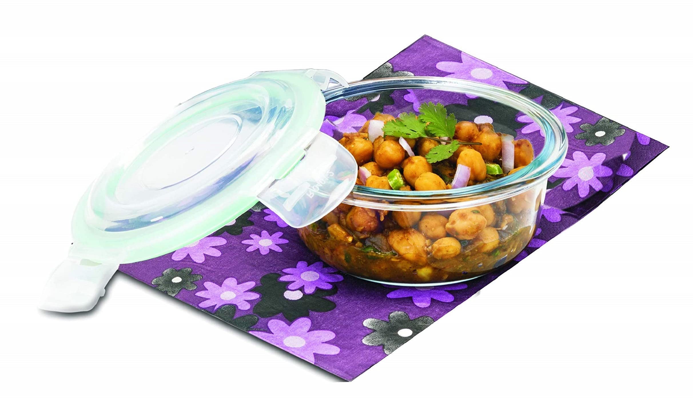 SignoraWare Lock N Store Borosilicate Glass Round Container | Microwave Safe | Direct fridge to Oven | Air tight Lid | Useful for Storage Snacks & Treats | Best for food storage (1.3 Ltr | Clear)