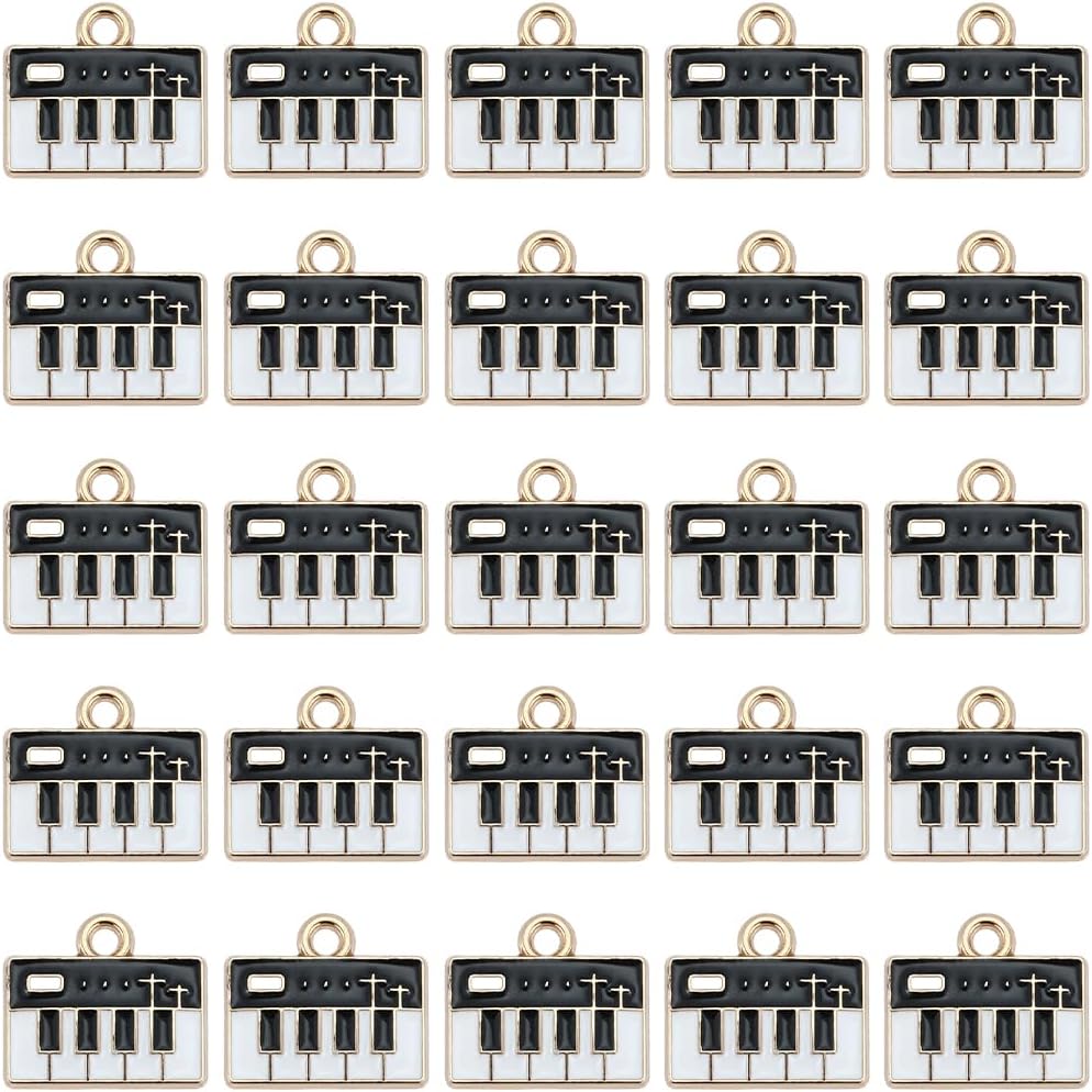SUNNYCLUE 1 Box 60Pcs Piano Charms Bulk Music Charms Enamel Metal Golden Musical Themed Notes Instruments Black White Piano Keys Dangle Pendants for Jewelry Making DIY Bracelet Necklace Earrings