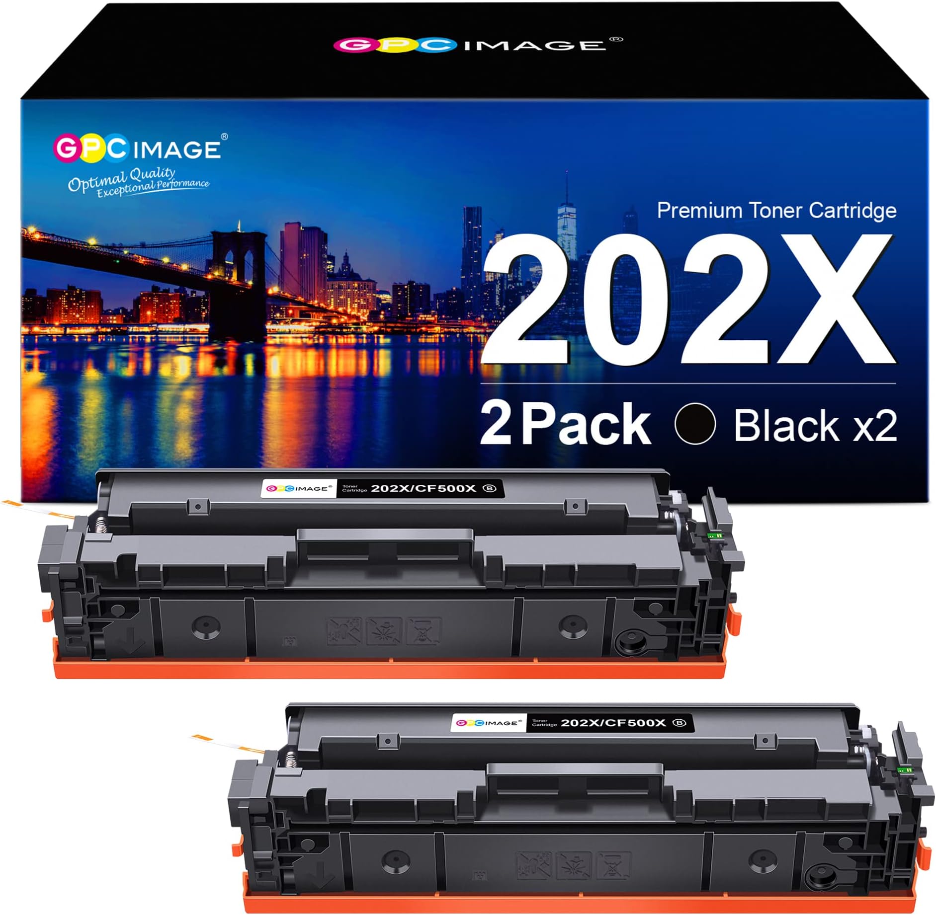GPC Image Compatible Toner Cartridge Replacement for HP 202X 202A CF500X CF500A Compatible with Laserjet Pro MFP M281fdw M254dw M281cdw M281 M281dw Printer Tray(2 Pack ，Black)