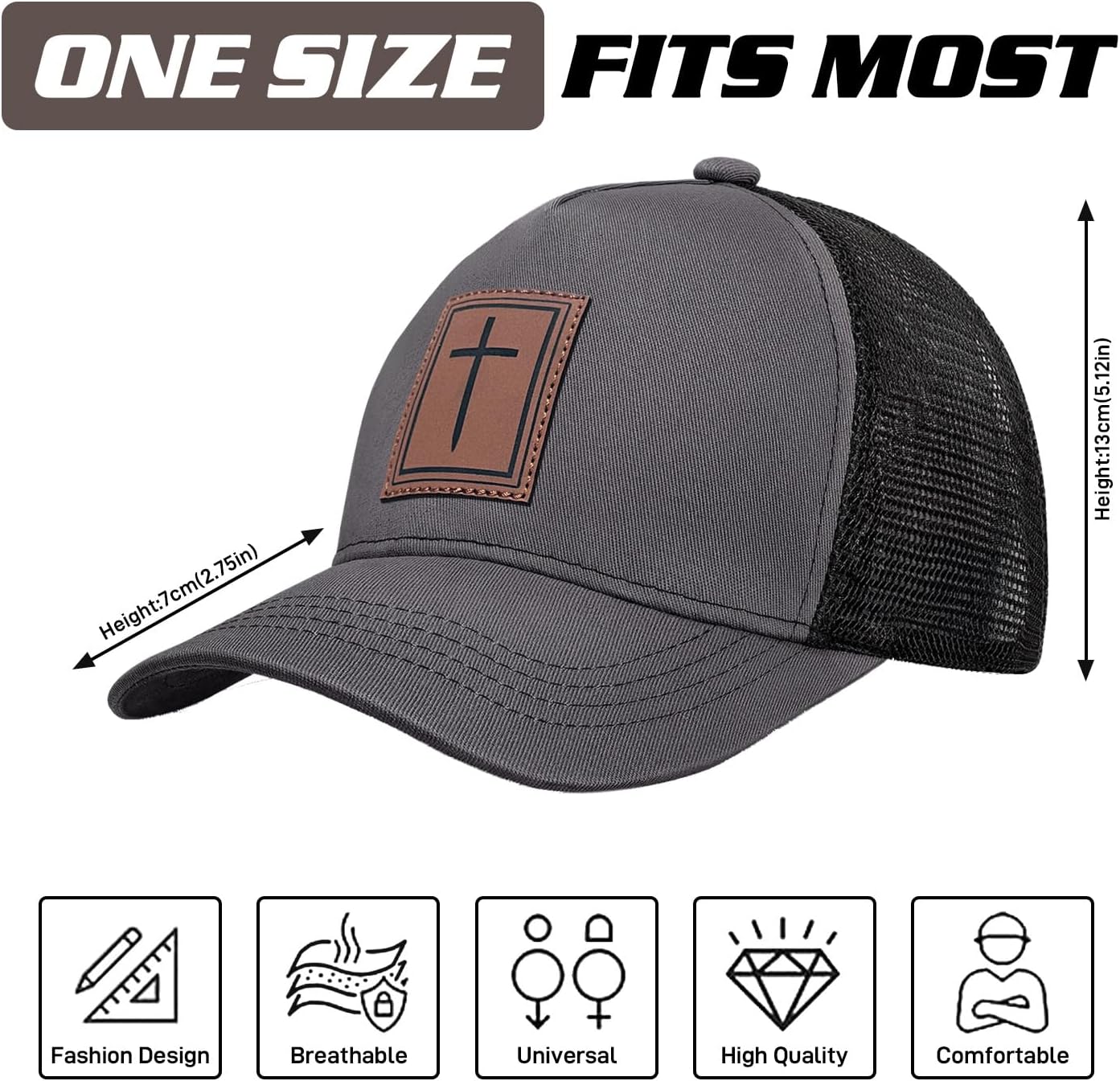 Faith Over Fear Hat with Leather Baseball Cap for Men Boy Gifts for Dad Cross Hats Christian Trucker Caps