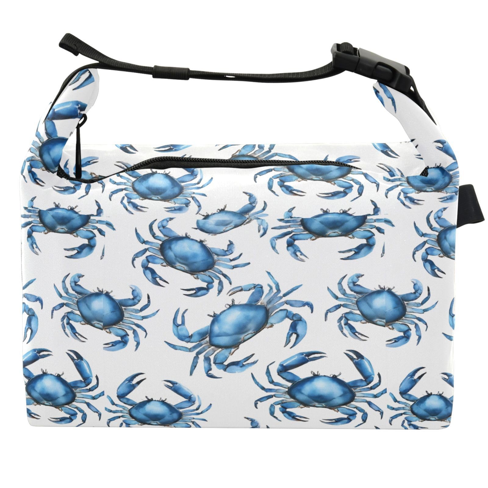 FFYHO Blue Crab Pattern Print Reusable Insulated Lunch Bags, Durable Easy-Clean Lunch Box Tote Cooler Lunch Container with Adjustable Shoulder Strap