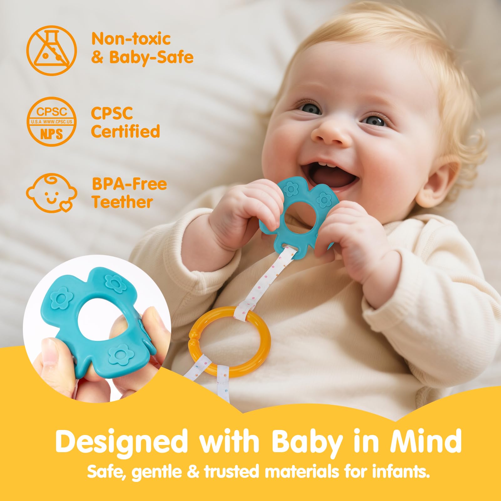 hahaland Sensory Toys for Babies 0-6 Months, Baby Comforter Set including Rattle & Teething Toy, Plush Bunny Soother Blanket - Image 3