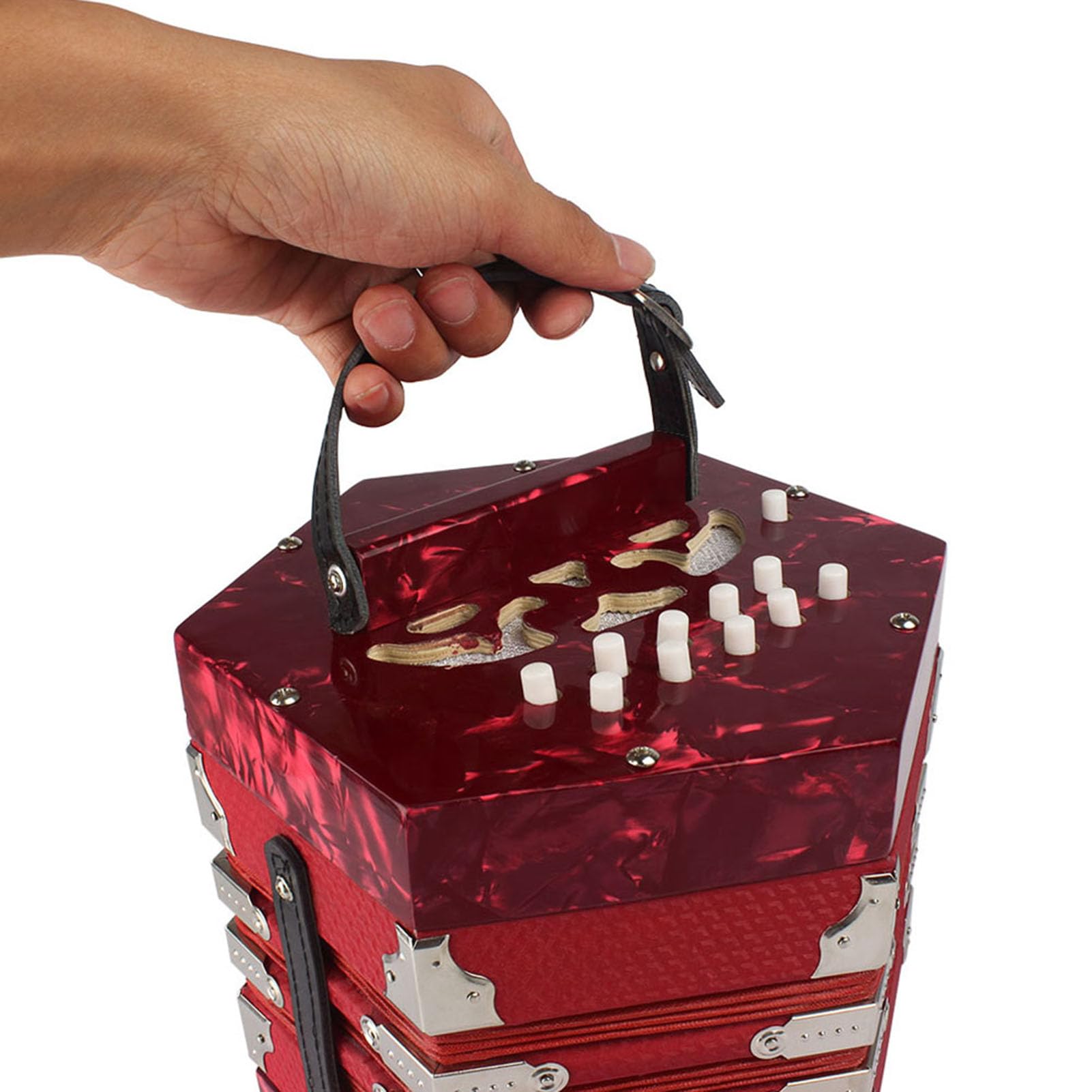Tissting Concertina, 20 Keys Akkordeon für Erwachsene, 20 Button 40 Reeds Anglo -Stil mit Tragetasche, anglostil GC getestetes Akkordeon mit Lederband und Tragetasche rot