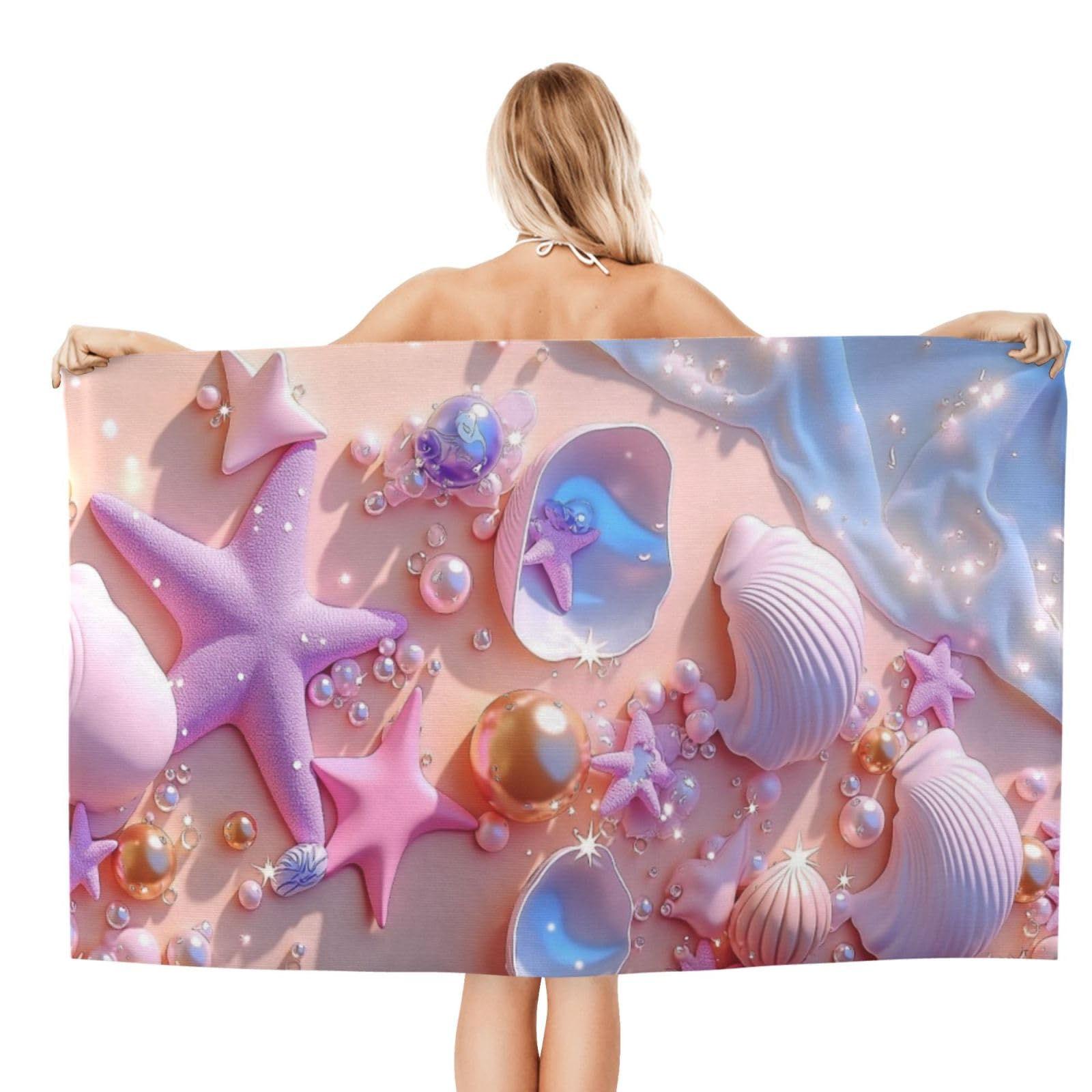 Anceky Beach Towel for Women, Seashell Starfish Pearl Sand-Free Microfiber Ultra Soft Lightweight Bath Towels for Outdoor Bathroom Swimming 32"X52"