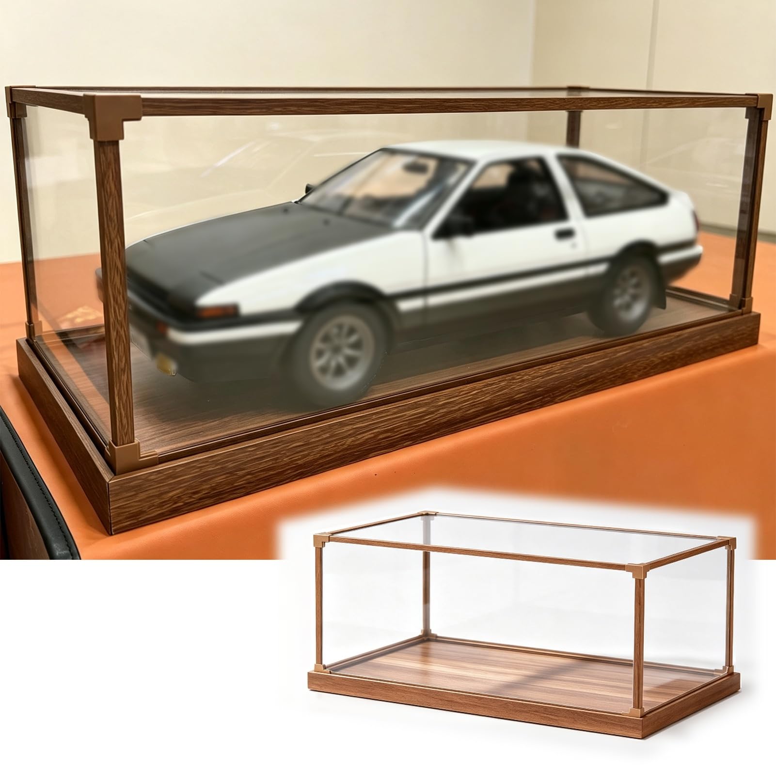 Teca Plexiglass Scatola in Acrilico con Cornice in Metallo Effetto Legno | Vetrina Espositiva Ultra Larga con Base in Legno, Mobile da Banco da 15 20 25 35 45 50 55 60 cm, Vetrina Alternativa