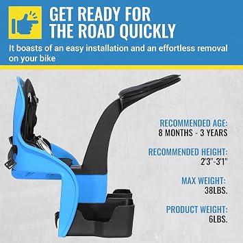 KaZAM Front-Mounted Child Bike Seat Kangaroo & Wallaby Models with Padded Front Bumper/Dashboard, 5-Point Harness & Adjustable Footrests for Family Biking Adventures