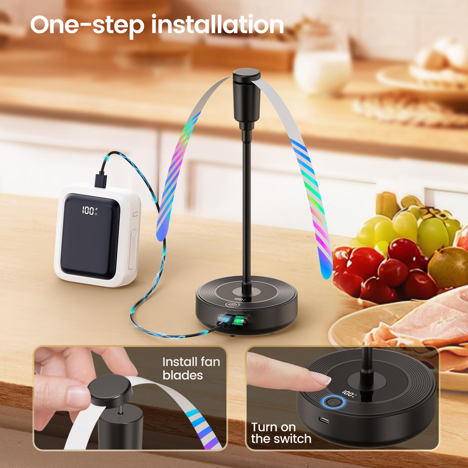 TriPole Fliegenabwehr Ventilator Tisch, 4er Set, Akku 2000mAh 20H Laufzeit mit LED Anzeige, Leiser Fliegenvertreiber für Tisch, Tragbarer Fliegen Ventilator für Outdoor Küche, BBQ, Camping, Balkon