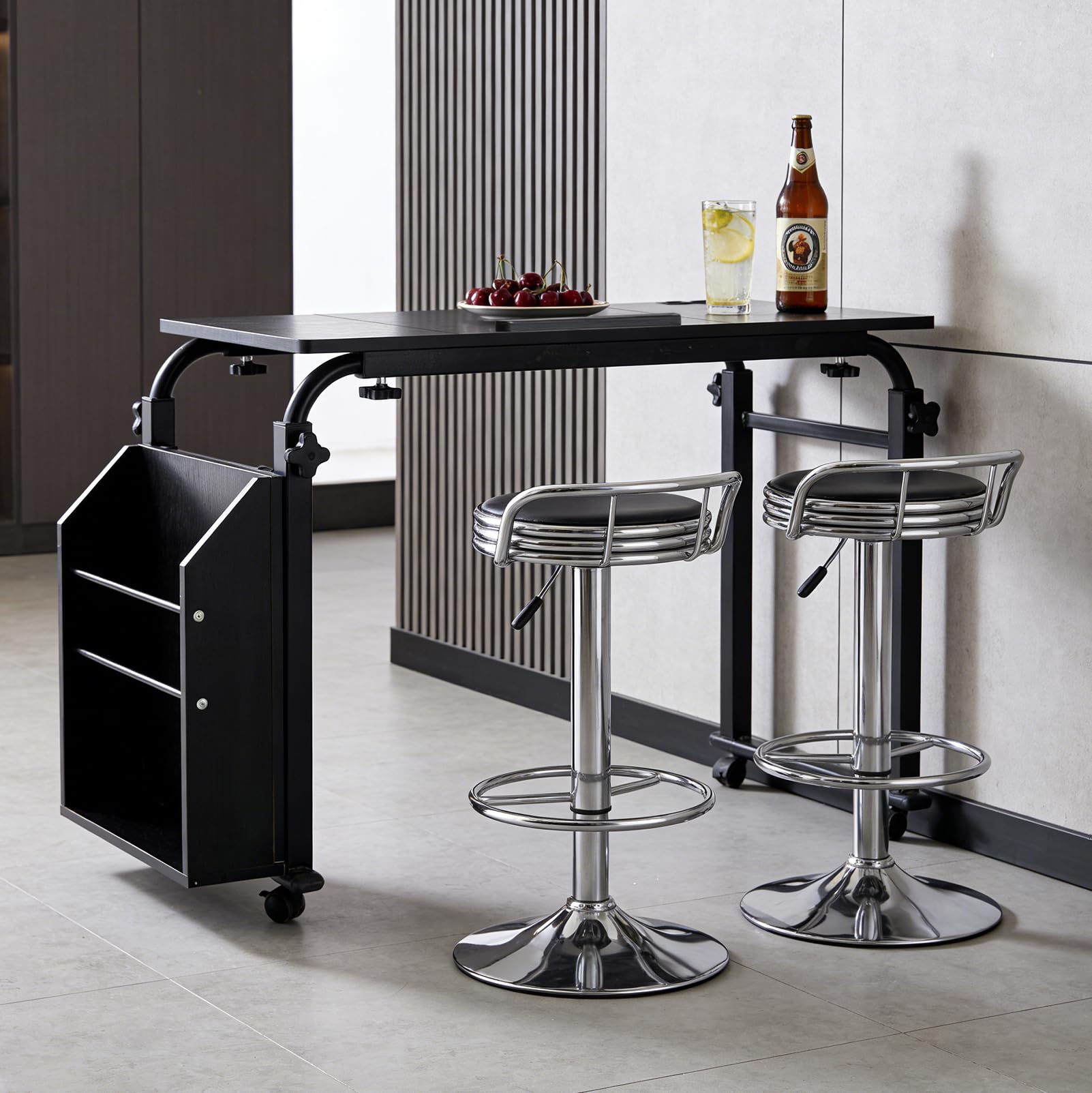 Mesa para cama superior con ruedas, mesa de aseo, altura regulable 60-90 cm, ancho ajustable 80-120 cm, con tablero inclinable y caja de almacenamiento, carrito portátil para cama, sofá u
