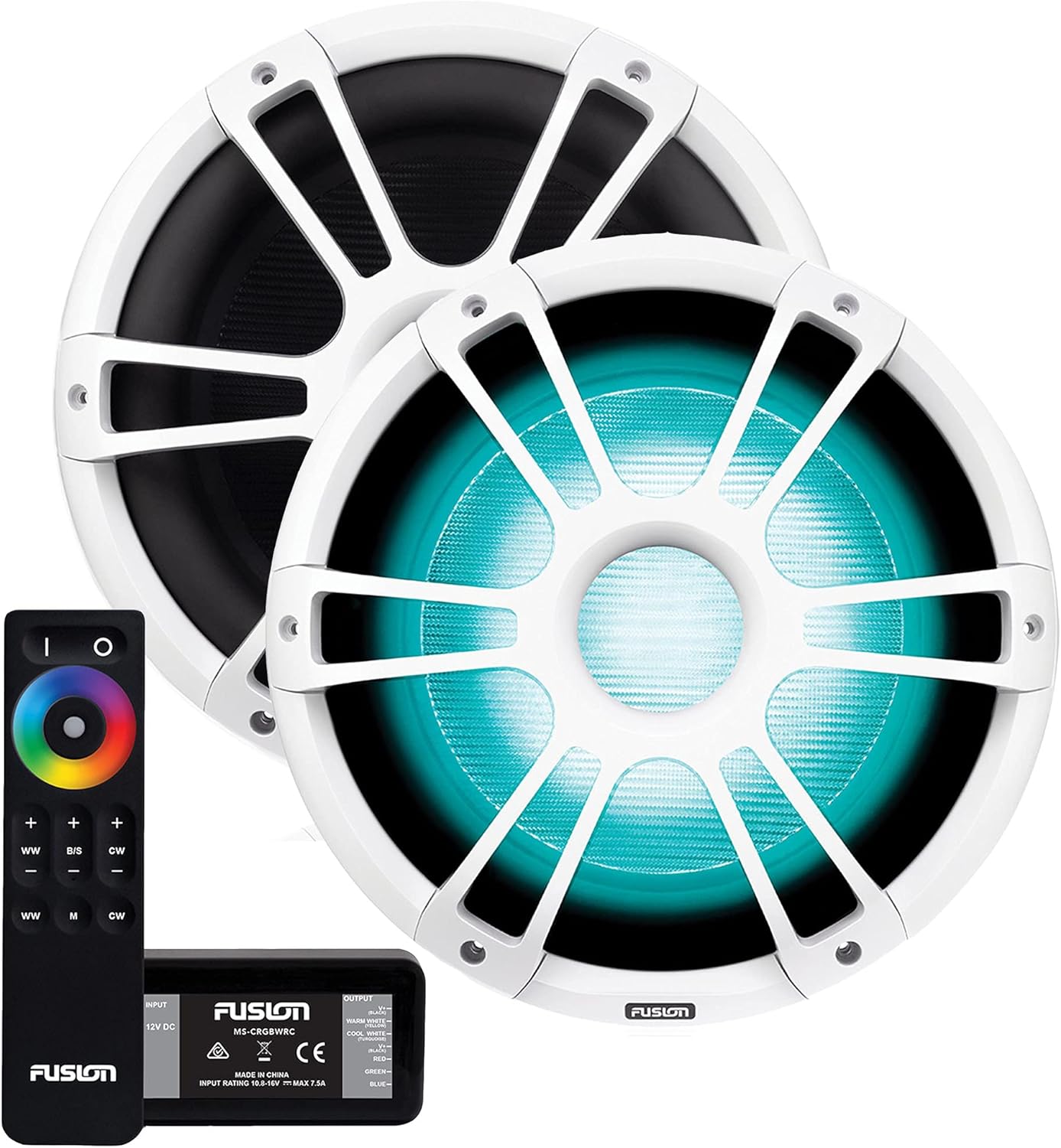 Fusion 2- SG-SL122SPW Signature Series 12" Subwoofer White Sports Grille, CRGBW LED with MS-CRGBWRC RGB Controller