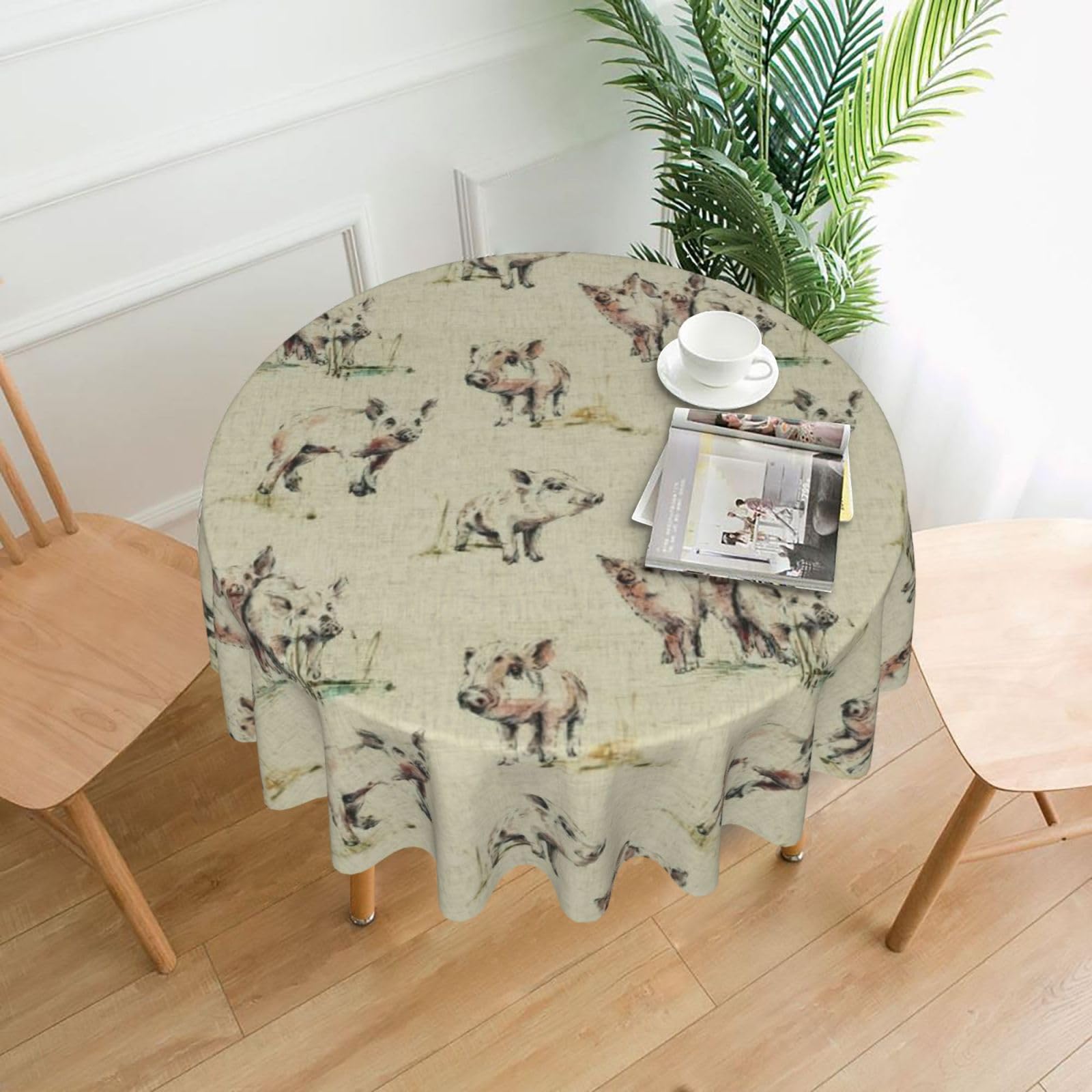 SDEGTHO Pig Background Print Modern Retro Round Tablecloth 60in Polyester Fabric Cover for Party Dining Table Washable