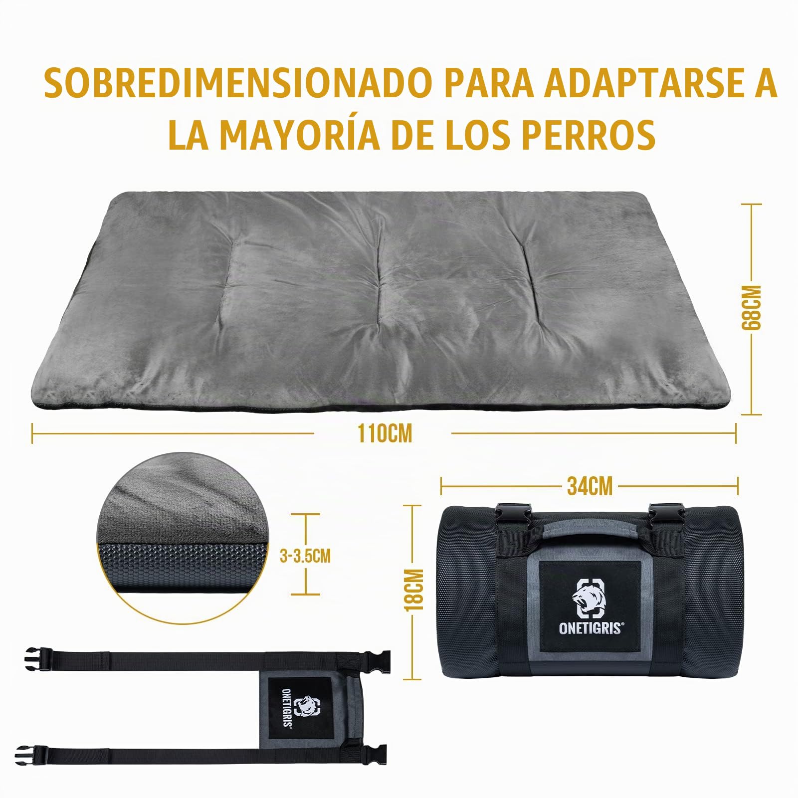 OneTigris Manta para Perros de 110 cm x 68 cm, de Terciopelo Engrosado, para Perros Grandes y medianos, para Viajes, Camping, Exterior, Reversible y portátil, Lavable a Mano